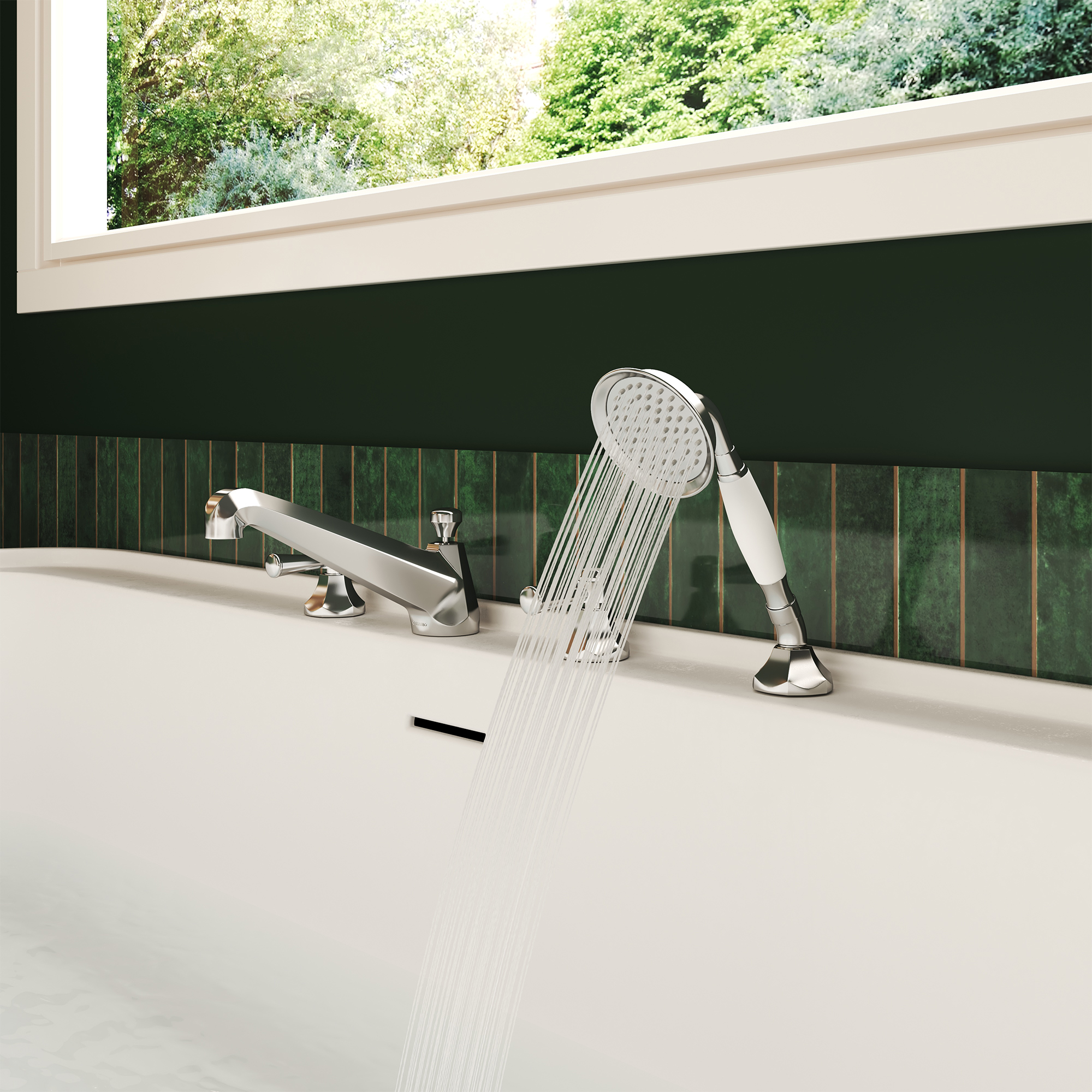 Polished Nickel Bathtub Faucet with Hand Shower Set - HEXAGON