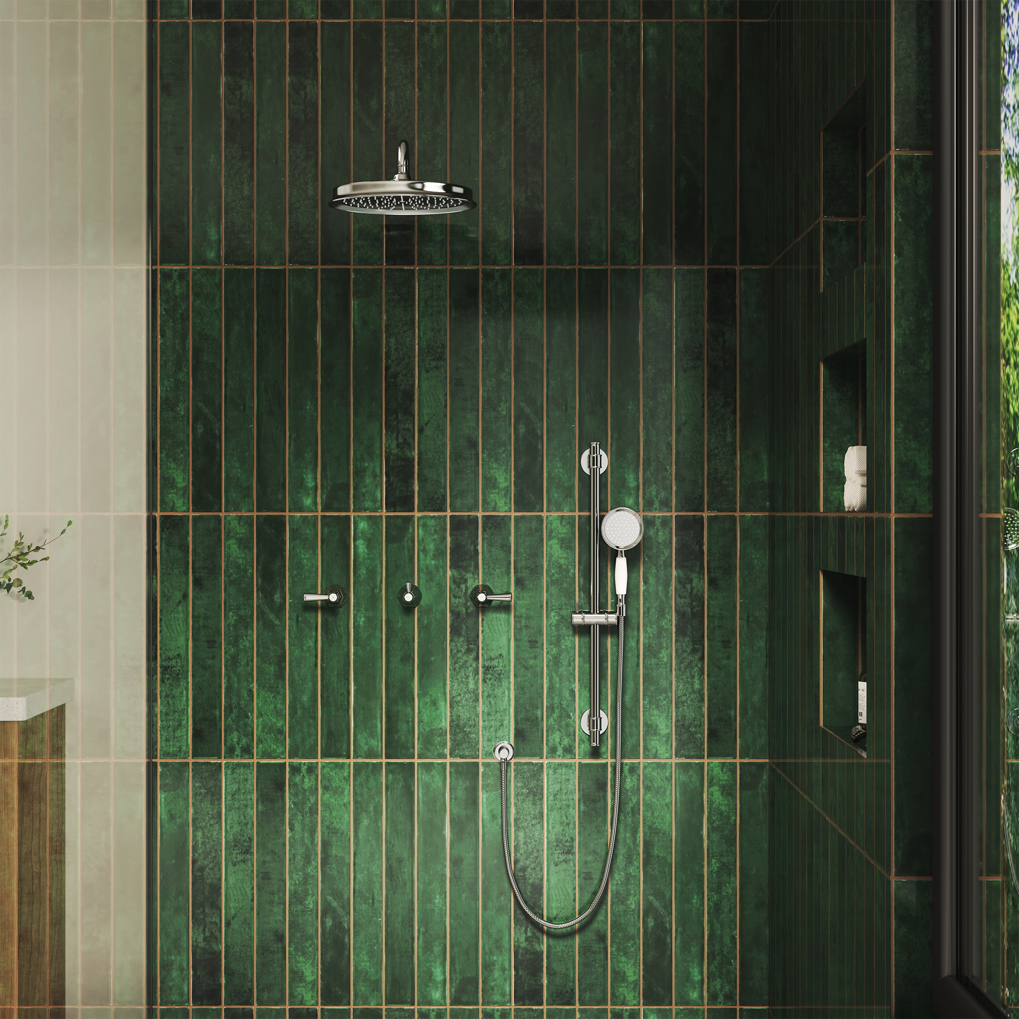 Polished Nickel 2-Function Wall Mounted Shower System with Hand Shower - HEXAGON