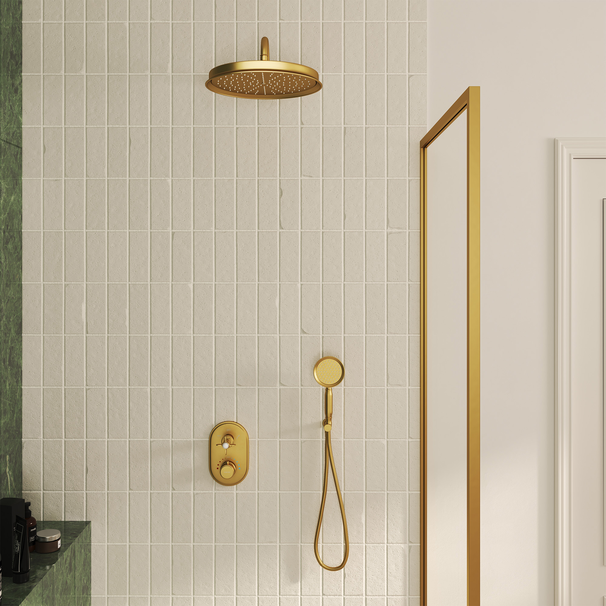 Brushed Gold Thermostatic Shower System with Handheld - DANUBE