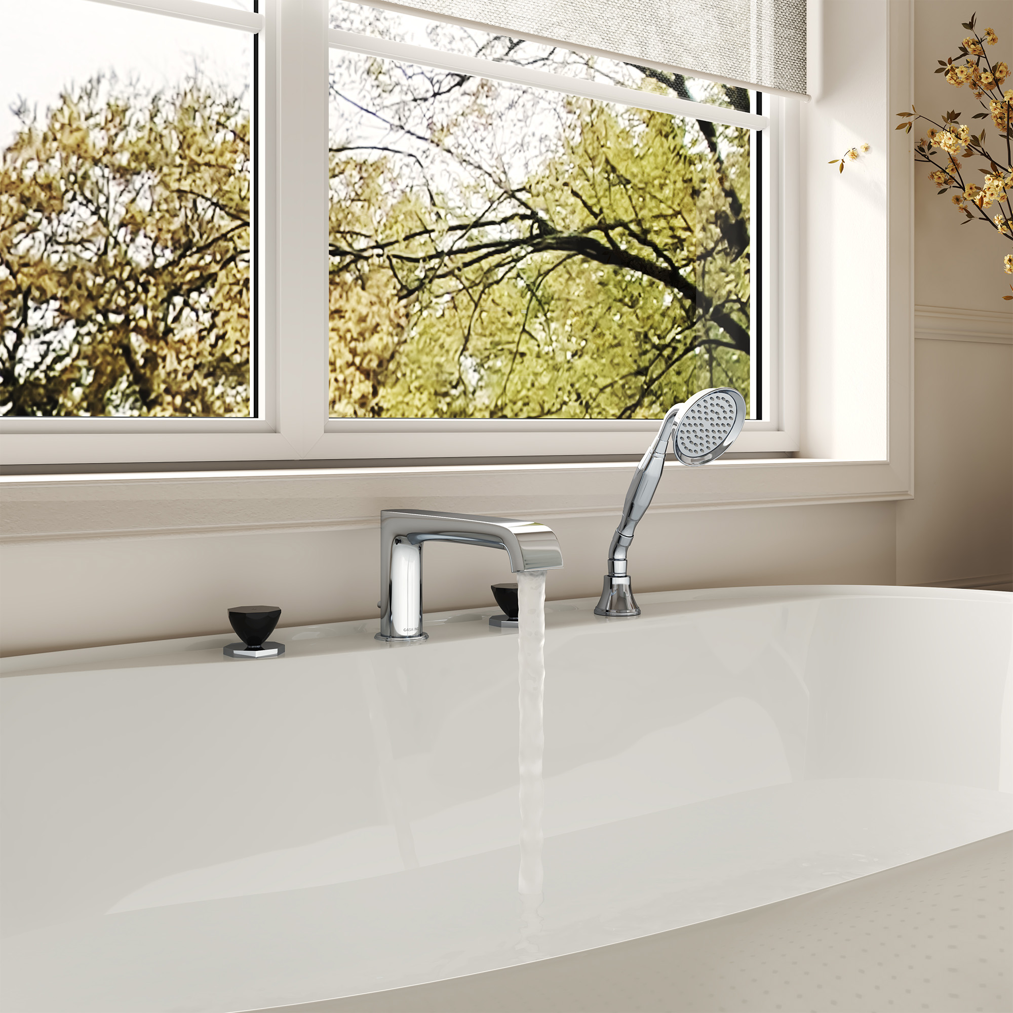 Chrome & Black PVD 4-Hole Roman Tub Faucet with Hand Shower - OCTAGON