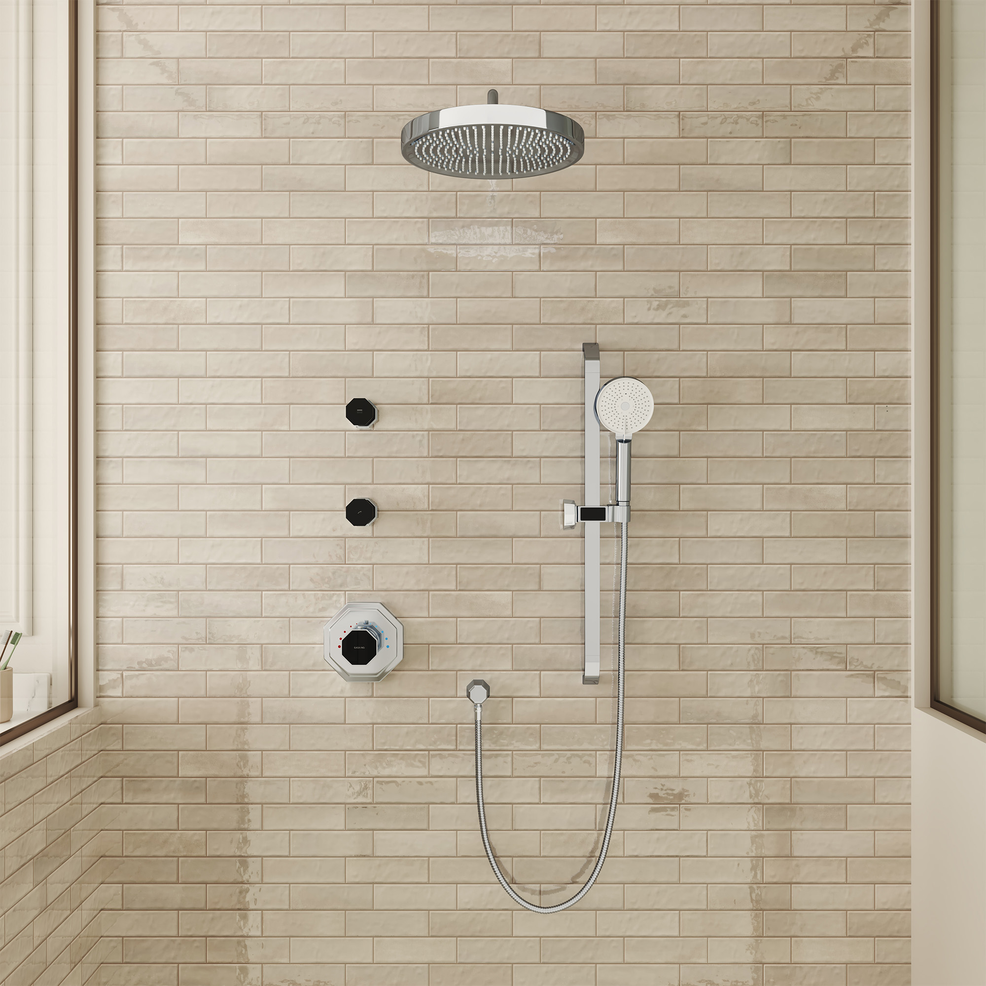 12" Rainfall Thermostatic Shower System with 3-Function Hand Shower - OCTAGON