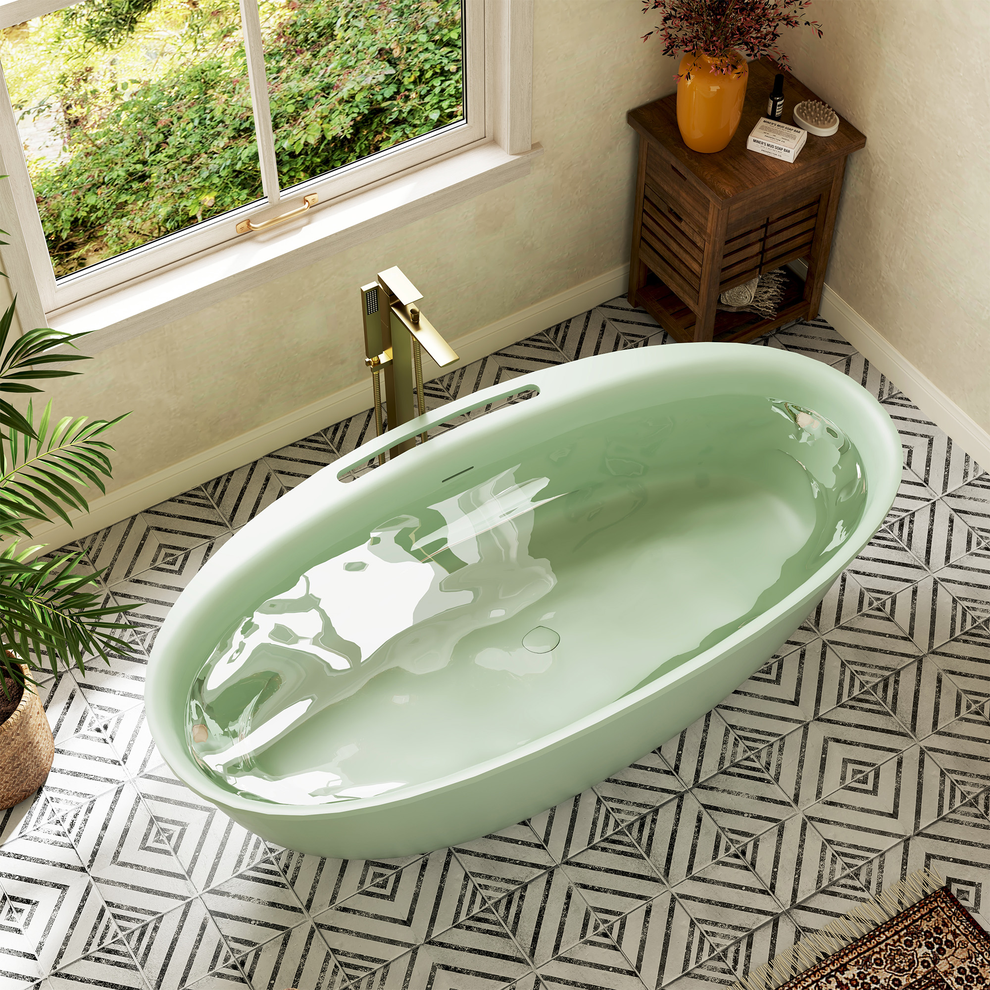 63"/67" Solid Surface Freestanding Matte Bathtub with Rim Towel Slot