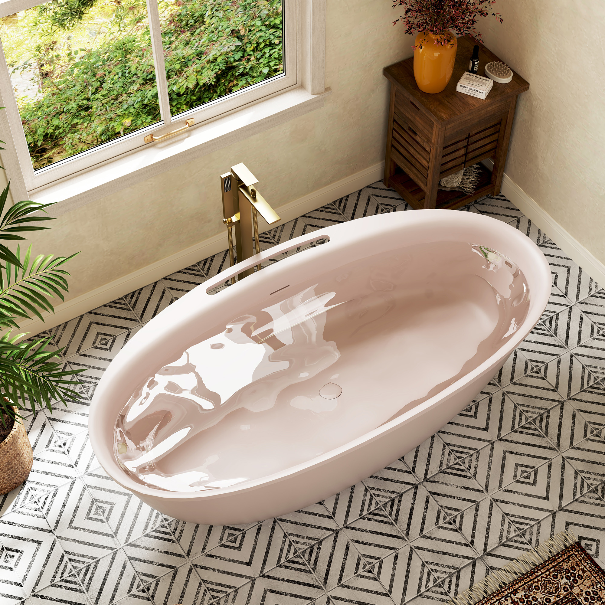 63"/67" Solid Surface Freestanding Matte Bathtub with Rim Towel Slot