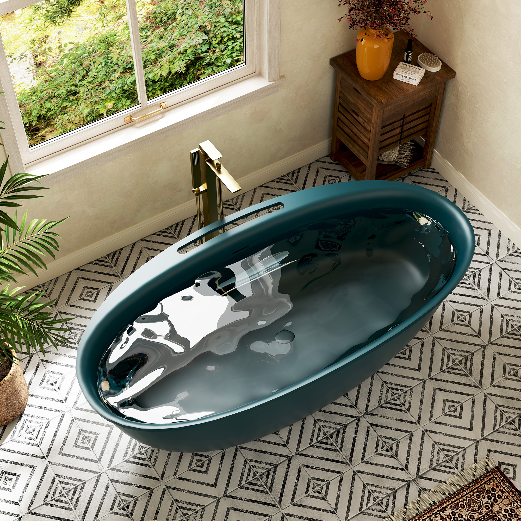 63"/67" Solid Surface Freestanding Matte Bathtub with Rim Towel Slot