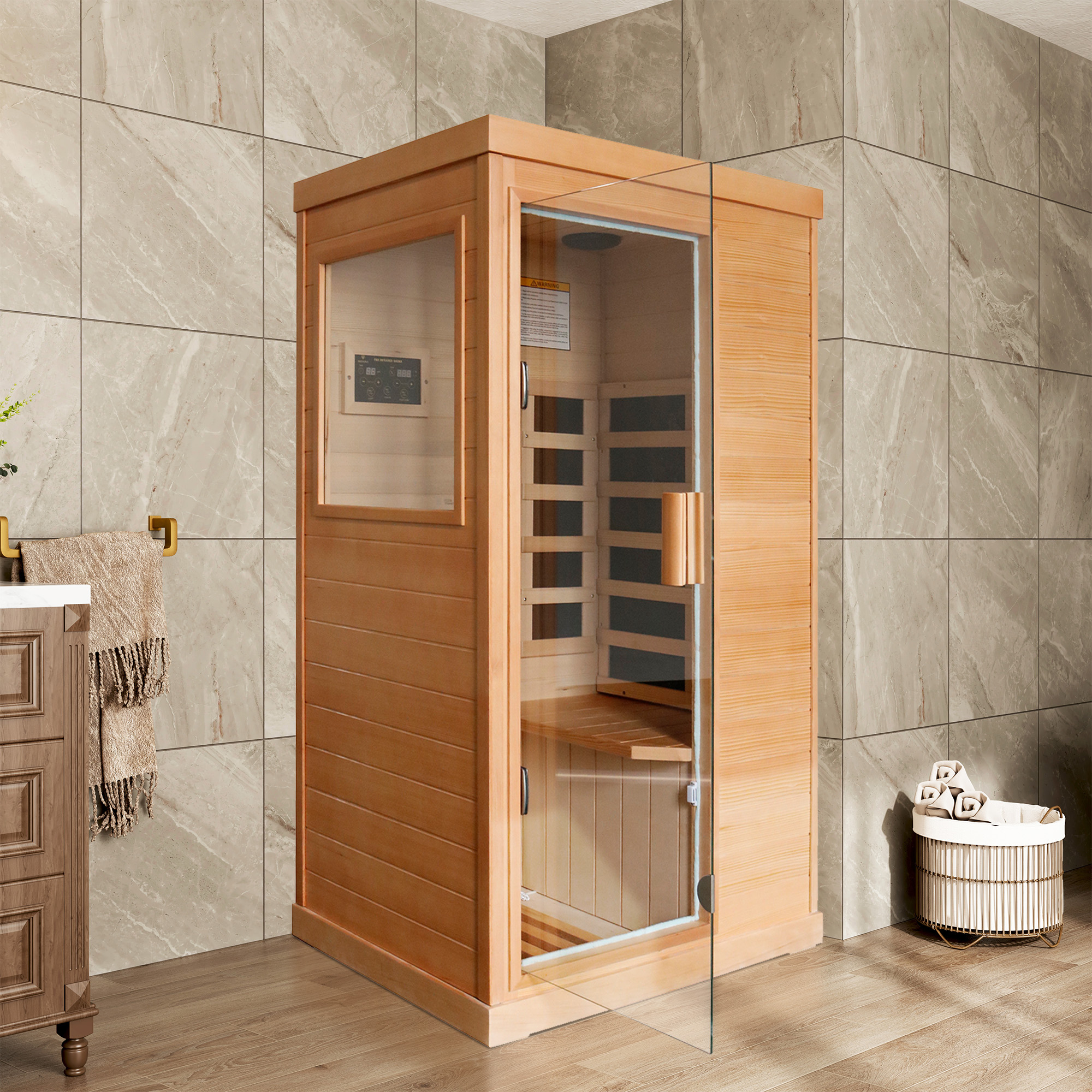 1-Person Indoor Infrared Sauna Room with Bluetooth & LED Light