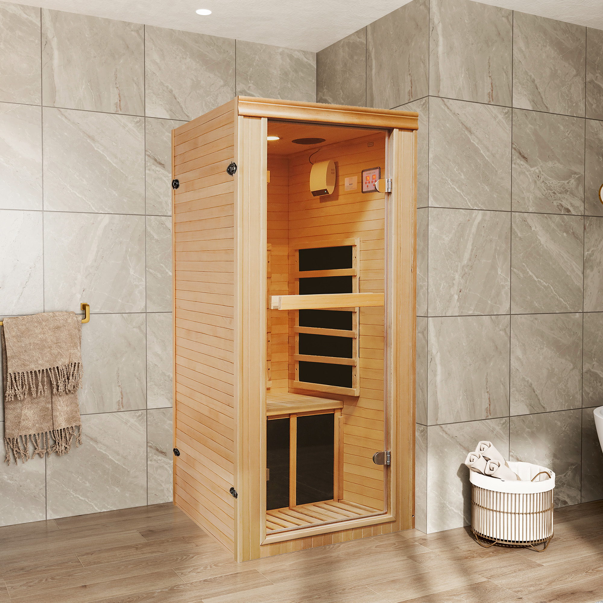 Single Person Far-Infrared Sauna Room with 5 Heating Plates for Home Wellness