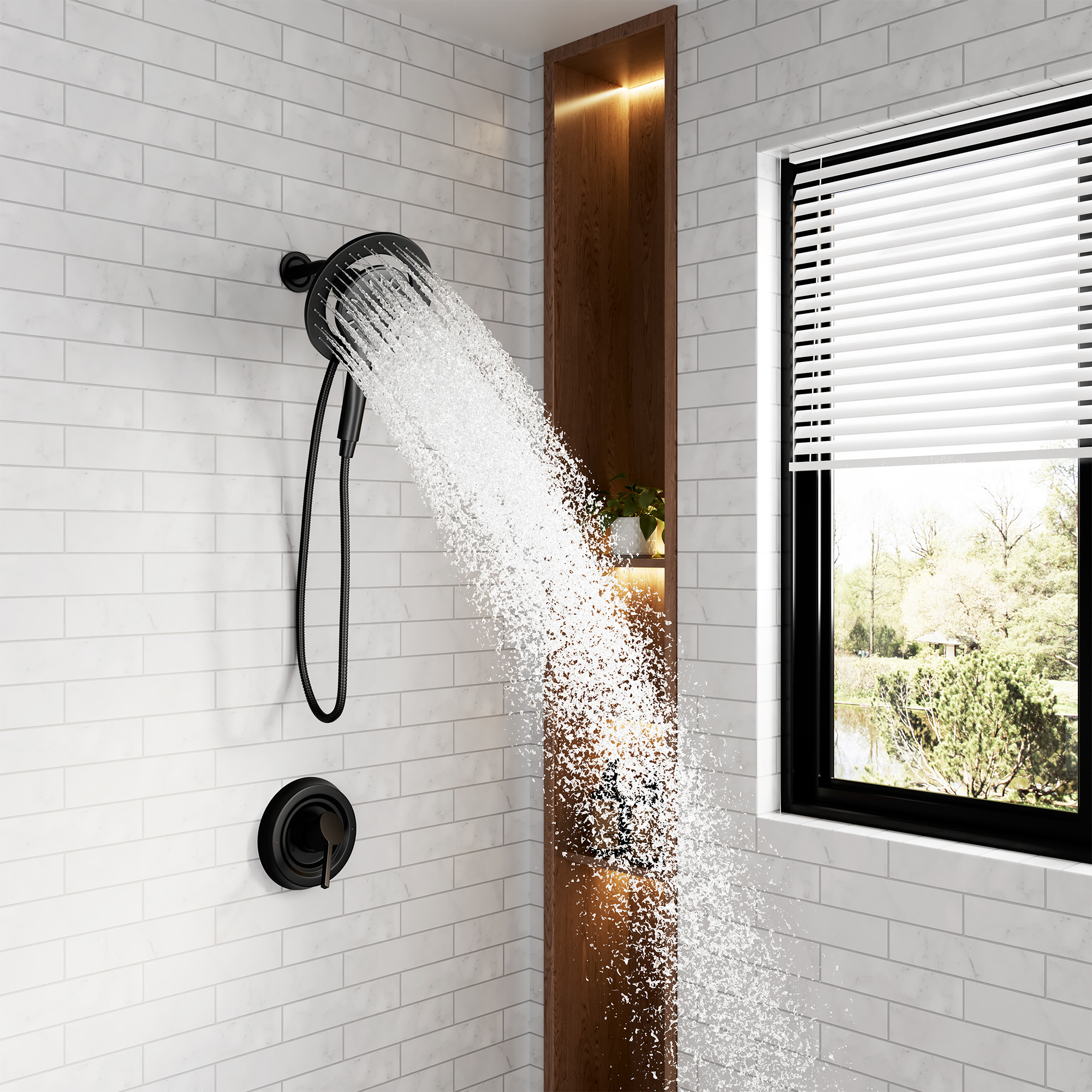 7-inch Magnetic Dual Shower System with 3-Function Hand Shower