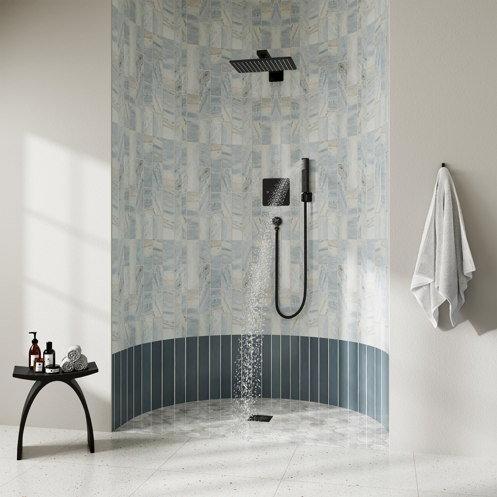 11.8*7.8 inch Coaxial Thermostatic Shower System with 2-Function Handheld