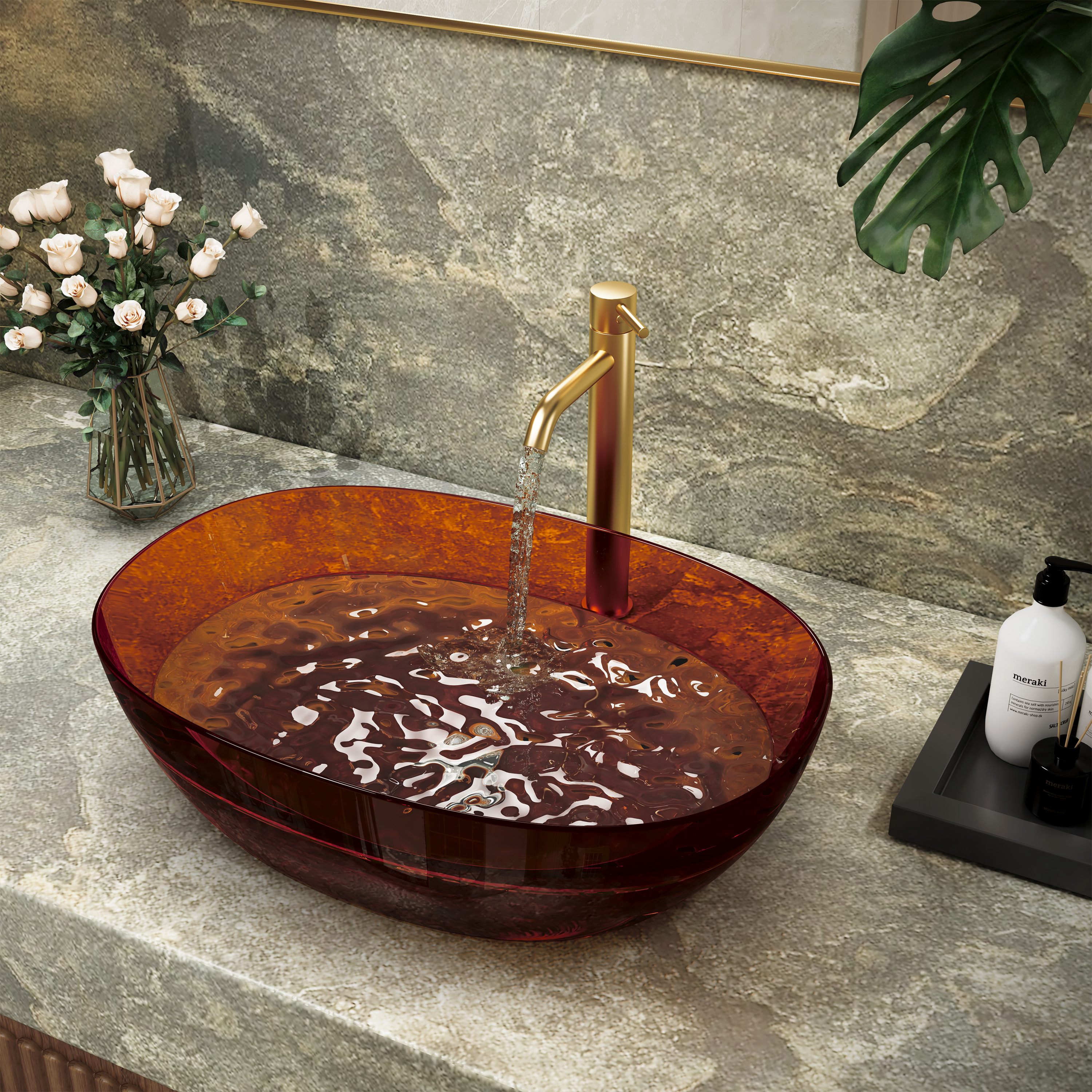 22" Oval Transparent Countertop Resin Bathroom Vessel Sink