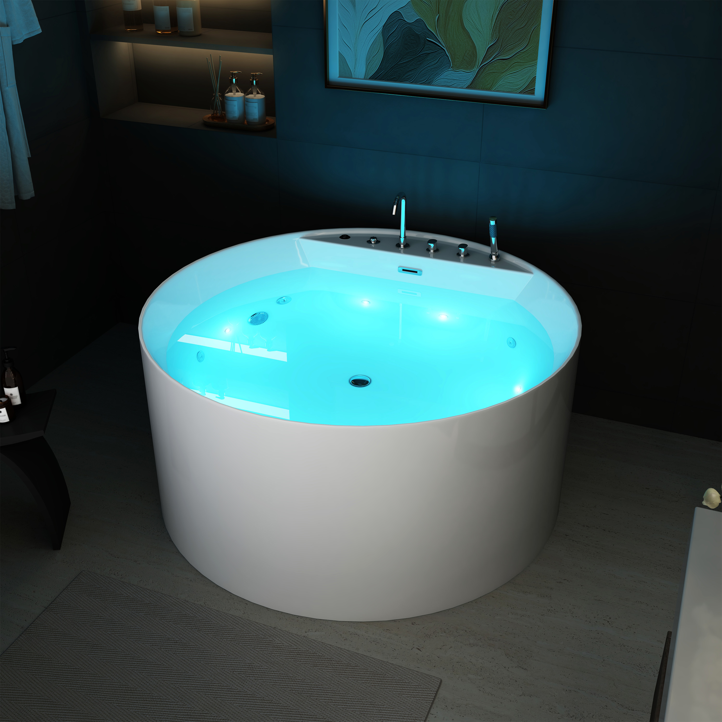 49" Modern Freestanding Whirlpool Bathtub with LED Mood Light & Hydro Massage Jets