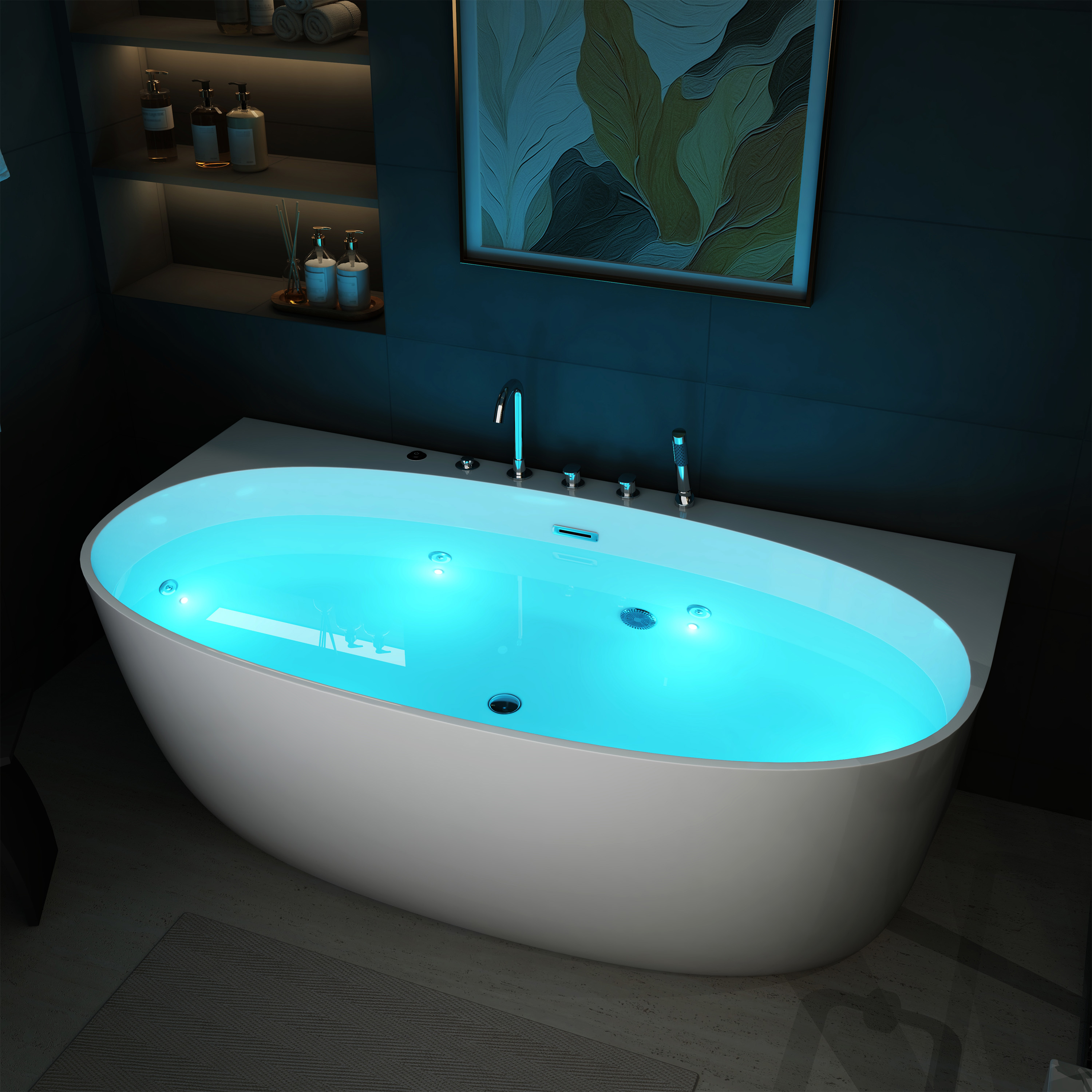 67" Freestanding Whirlpool Bathtub with 6 Hydro Jets & LED Mood Lighting