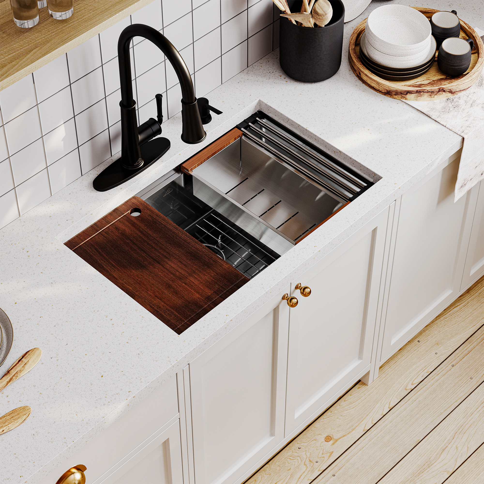 Casainc Undermount Stainless Steel 30/32 inch Single Bowl Kitchen Sink in Nano Brushed