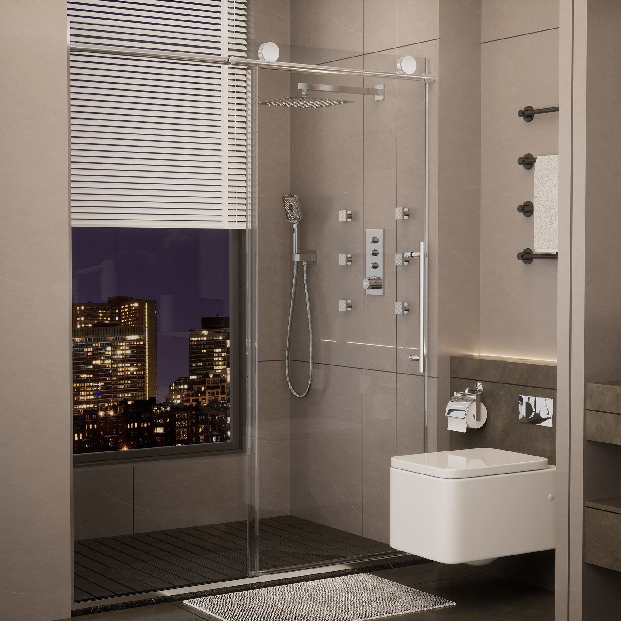 60"x76" Frameless Shower Door with Single Slide and Cushioned Enclosure in Chrome/Brushed Gold