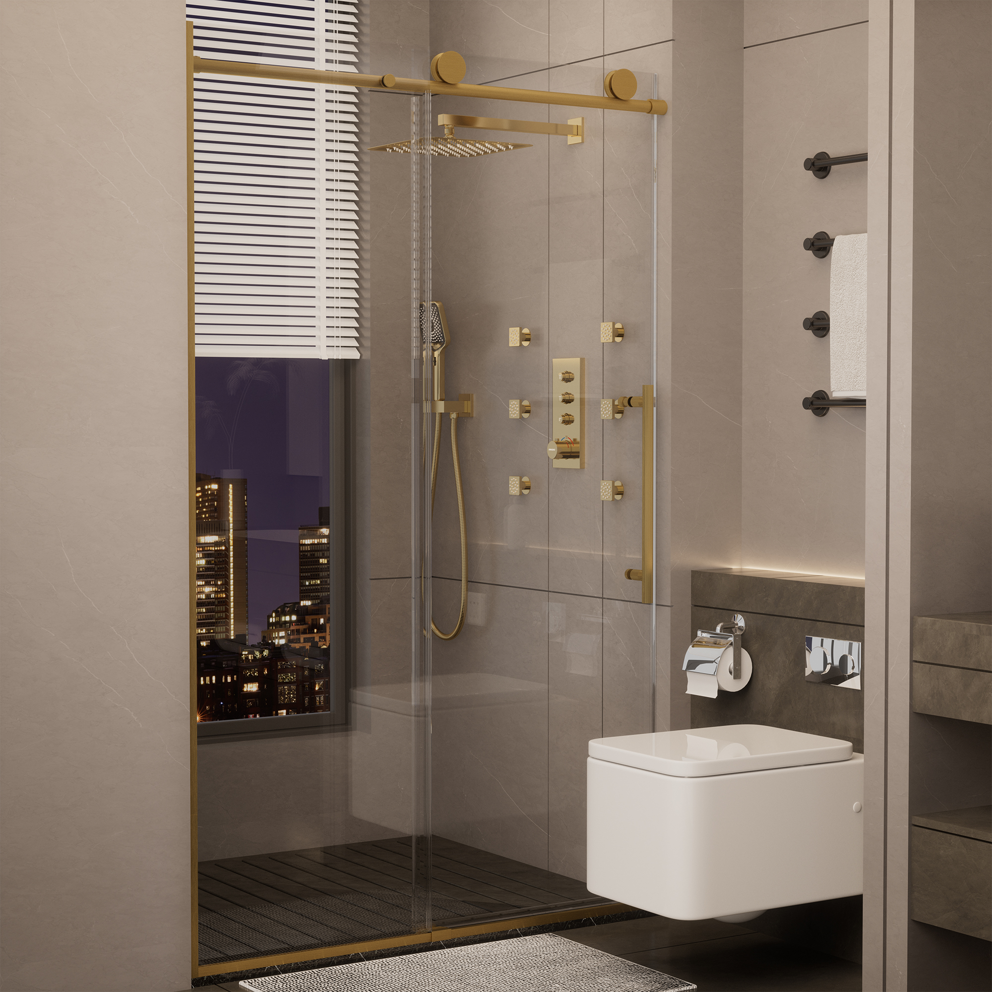 48"x76" Frameless Laminated Layer Glass Shower Door with Cushioned Single Slide Enclosure in Brushed Nickel/Chrome/Matte Black/Brushed Gold