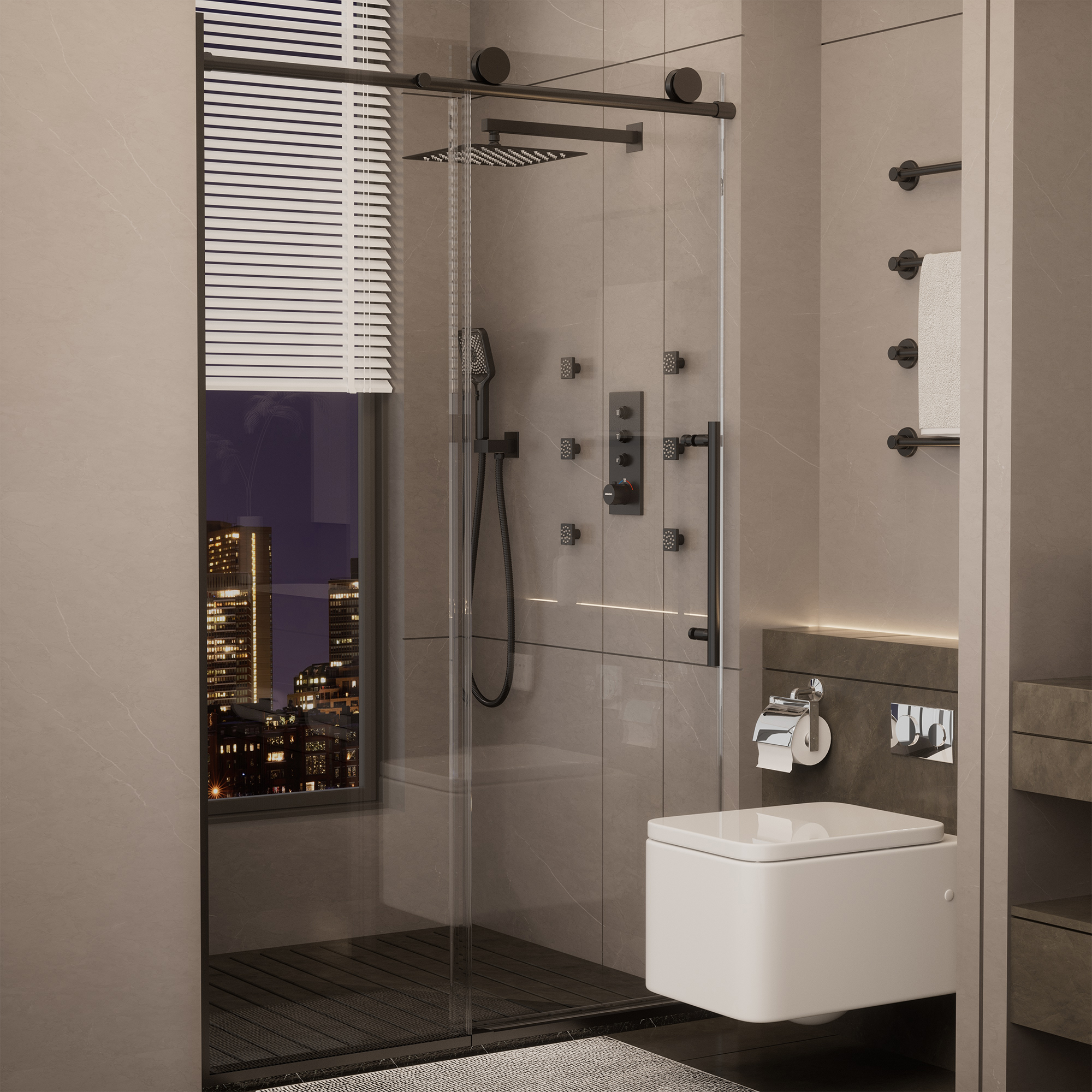 48"x76" Frameless Shower Door with Cushioned Single Slide Shower Enclosure in Brushed Nickel/Chrome/Matte Black/Brushed Gold