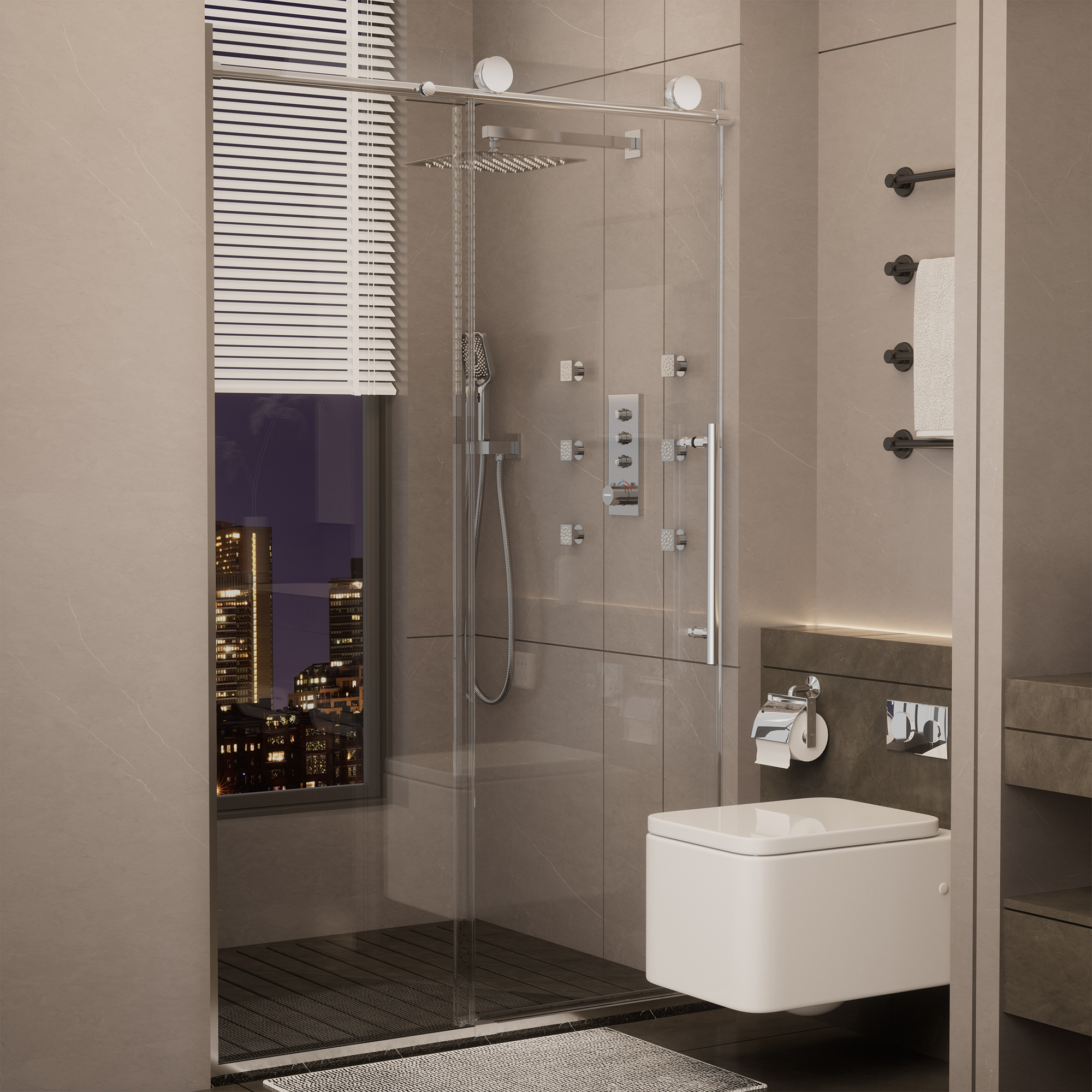 48"x76" Frameless Shower Door with Cushioned Single Slide Shower Enclosure in Brushed Nickel/Chrome/Matte Black/Brushed Gold