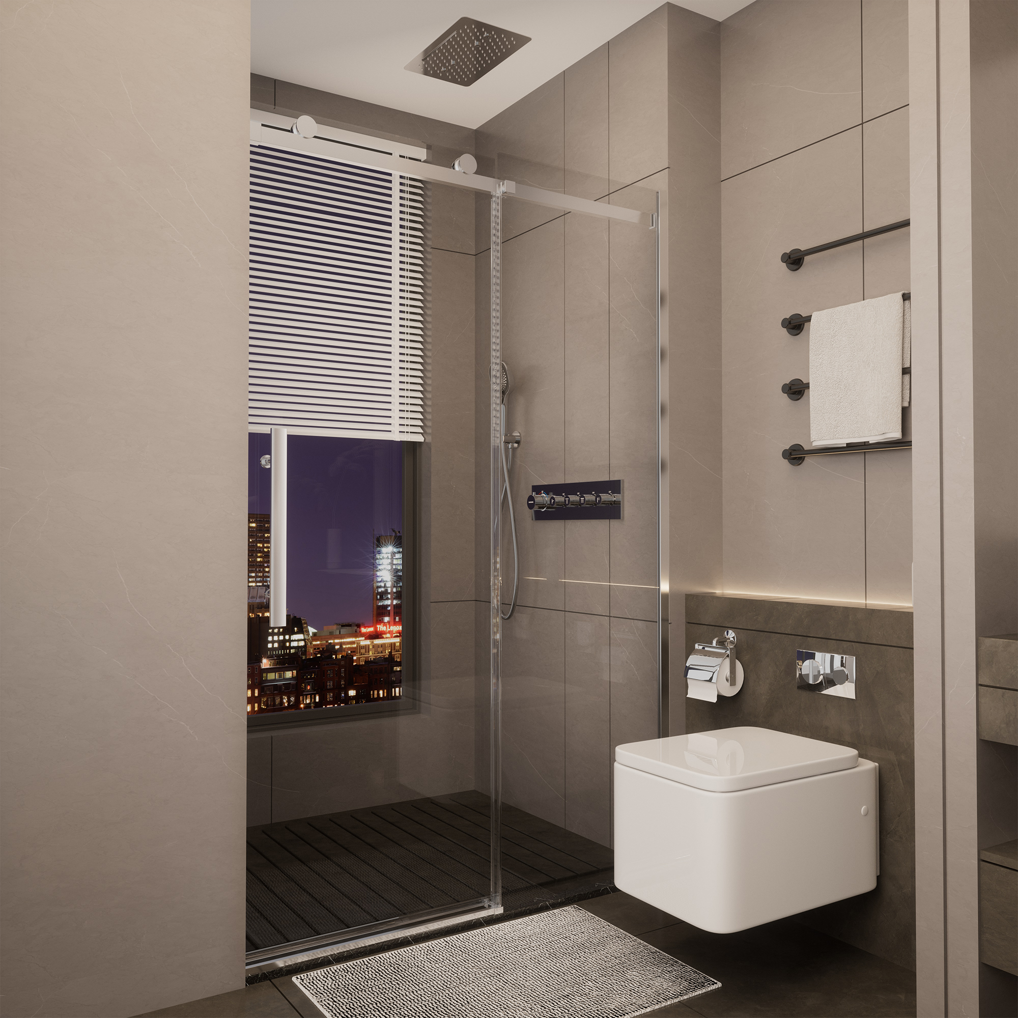 48"x76" Frameless Shower Door with Cushioned Single Slide, SGCC-Certified Tempered Shower Glass Door in Matte Black/Chrome/Brushed Nickel/Brushed Gold