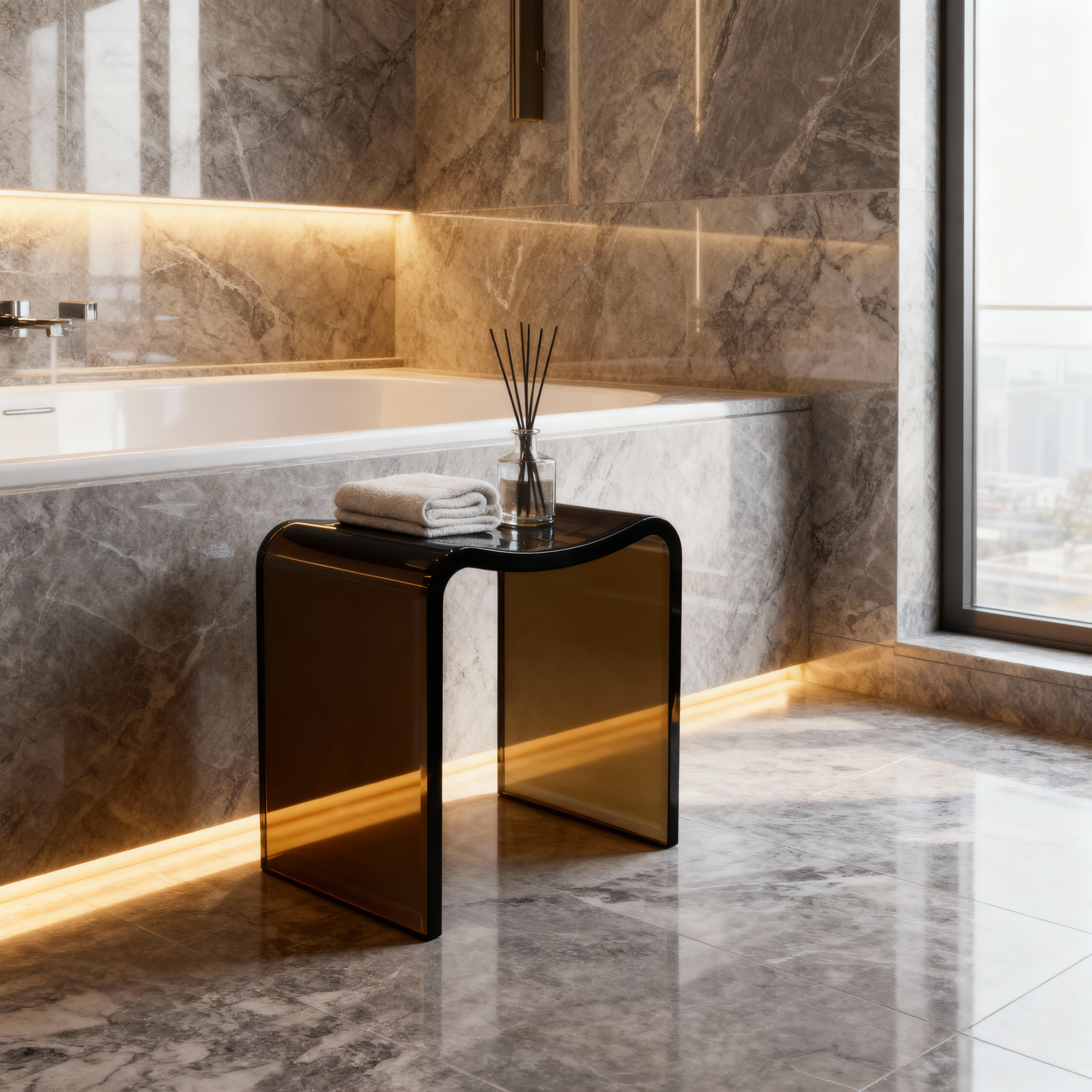 Resin Stone Freestanding Shower Stool with Gently Curved Seat