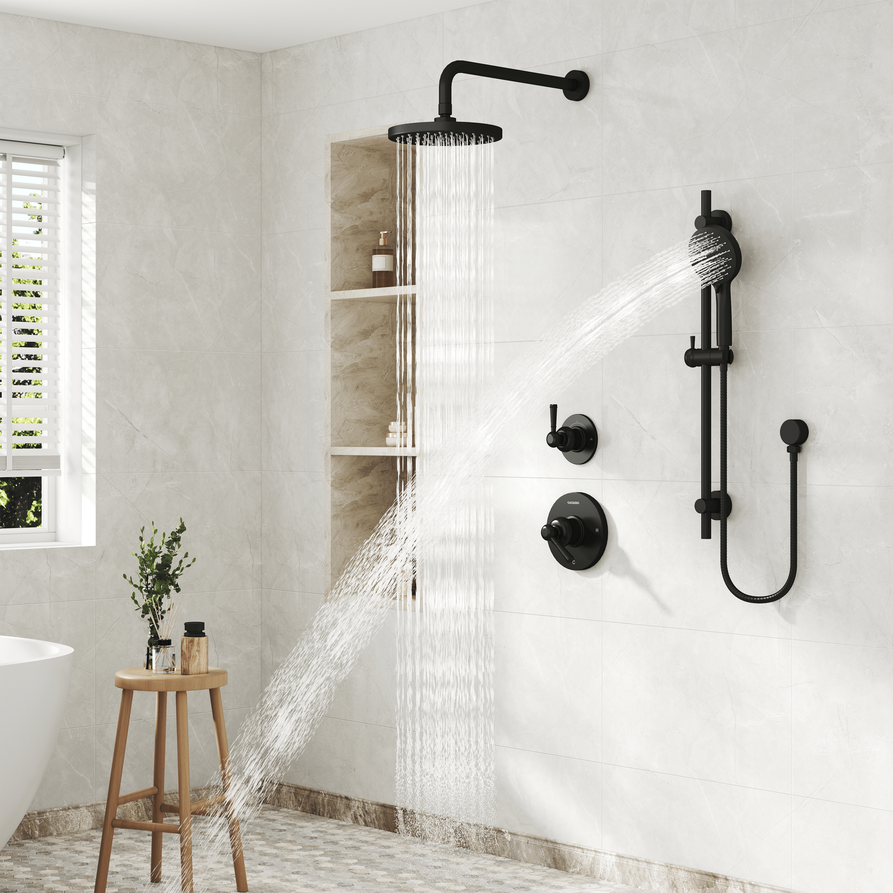 8-inch 2-Function Pressure Balance Shower System with 3 Spray Modes