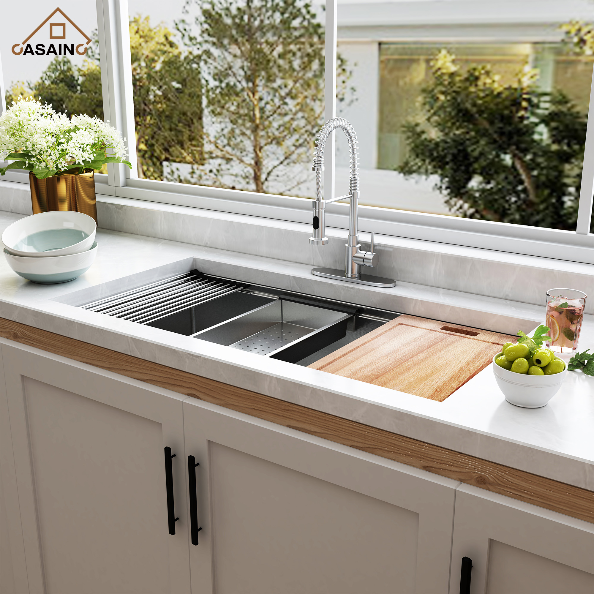 36 inch Workstation Undermount kitchen Sink Stainless Steel Sink 18 Gauge Single Bowl Kitchen Sinks Set