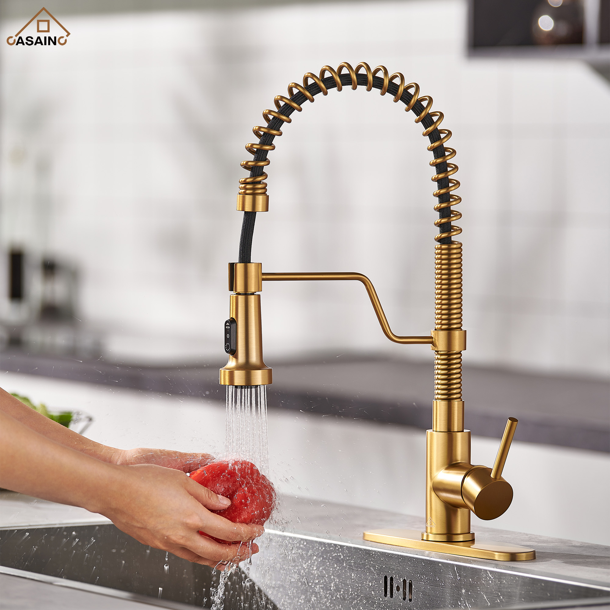 Modern Kitchen Faucet with Pull-Down Sprayer, 360° Swivel, Three Functions for Effortless Cooking and Cleaning