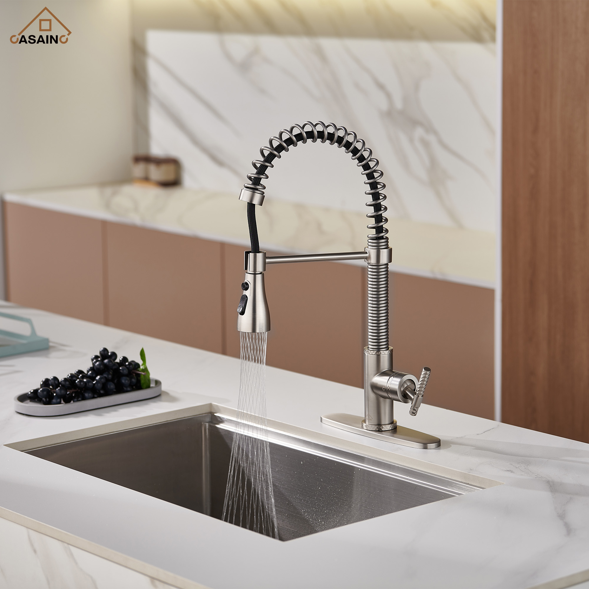  Pull-Down Sprayer Kitchen Faucet with 360° Swivel, Three Functions for Effortless Cooking and Cleaning