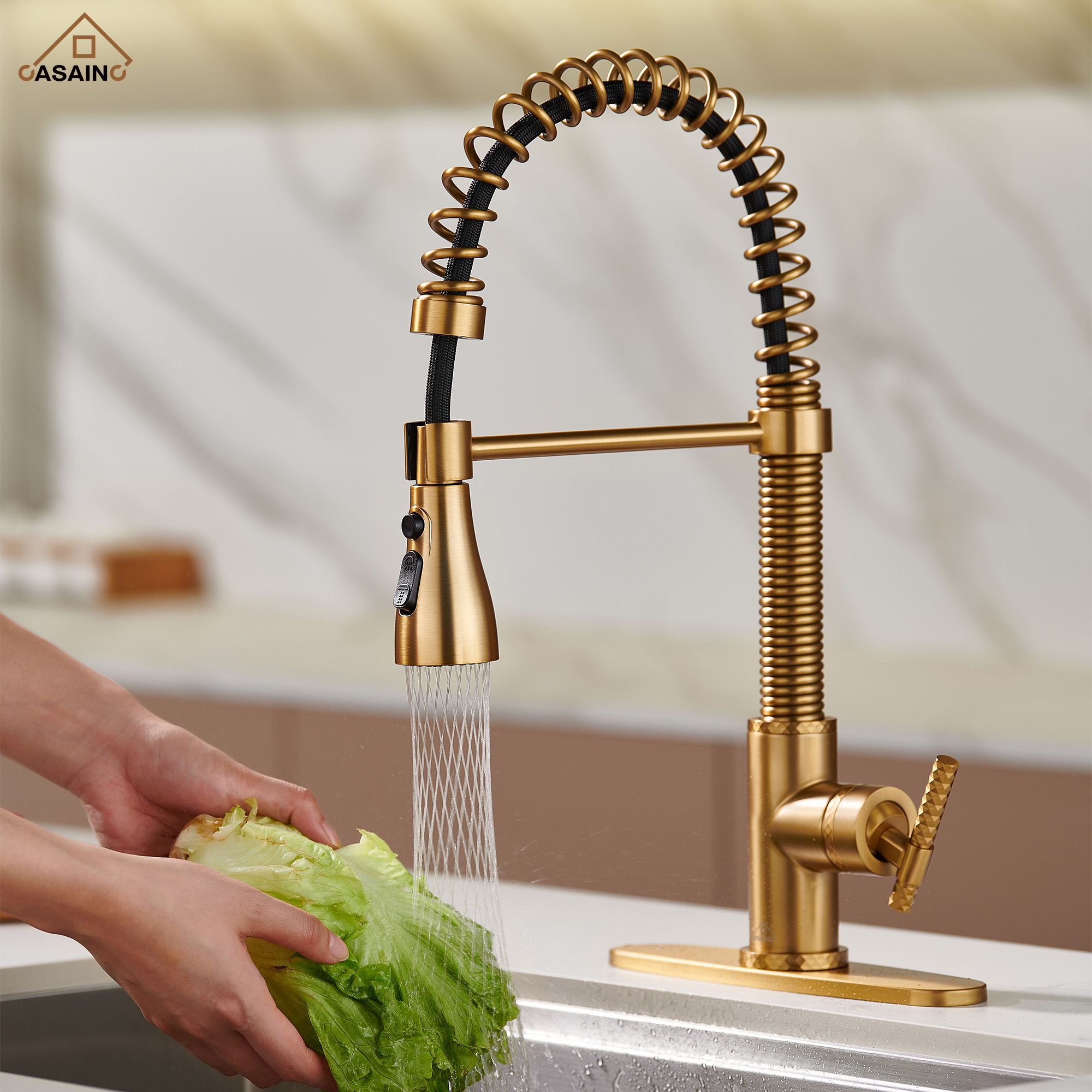  Pull-Down Sprayer Kitchen Faucet with 360° Swivel, Three Functions for Effortless Cooking and Cleaning