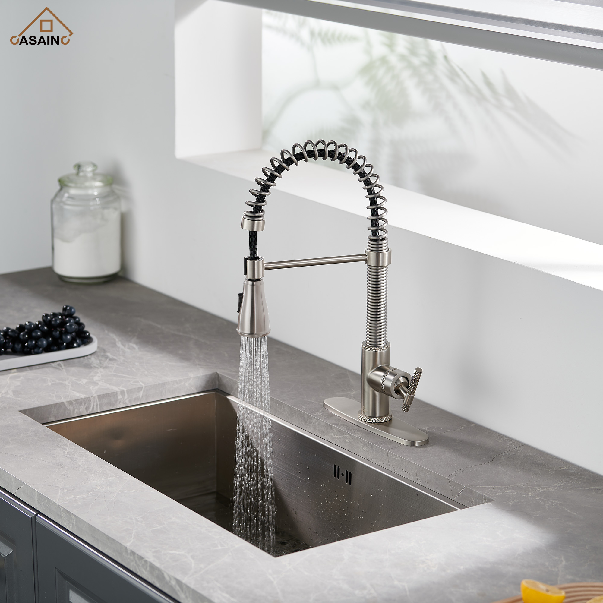 Pull-Down Sprayer Single Handle Kitchen Faucet 360° Swivel, Three Functions for Effortless Cooking and Cleaning