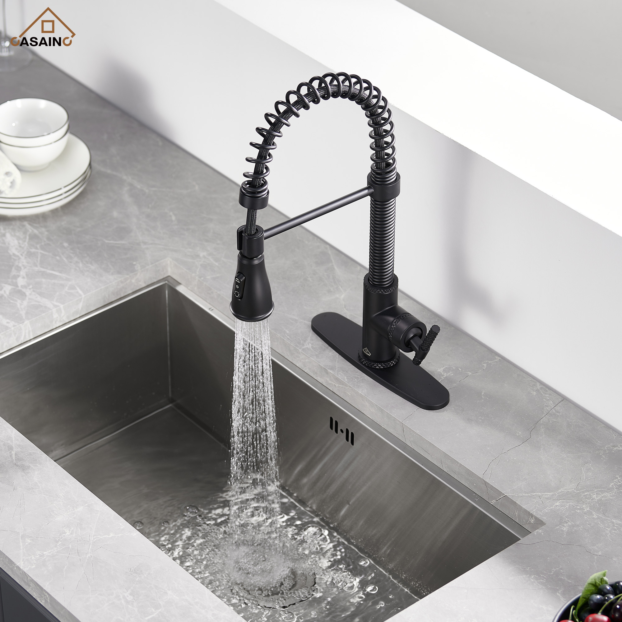 Pull-Down Sprayer Single Handle Kitchen Faucet 360° Swivel, Three Functions for Effortless Cooking and Cleaning