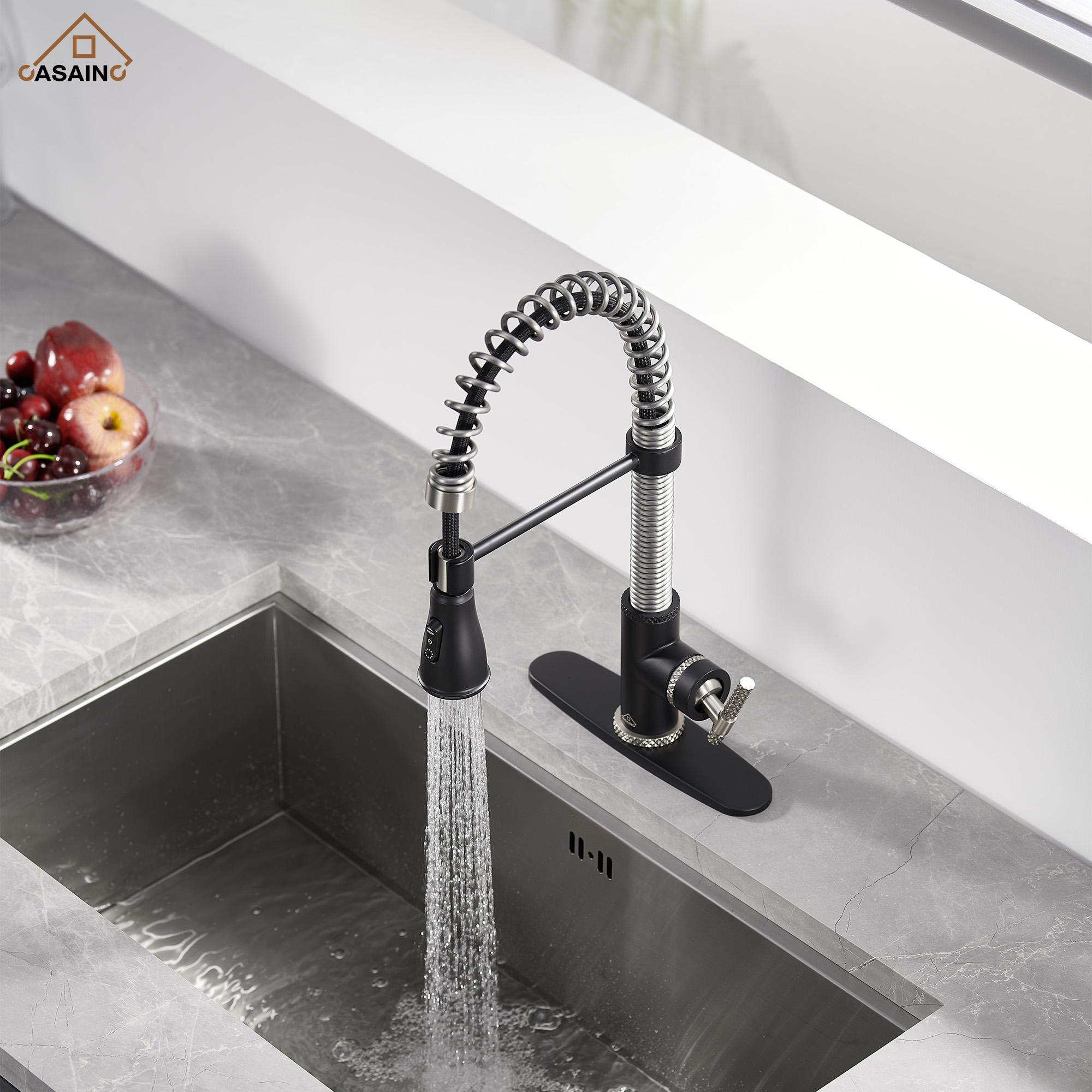 Pull-Down Sprayer Single Handle Kitchen Faucet 360° Swivel, Three Functions for Effortless Cooking and Cleaning