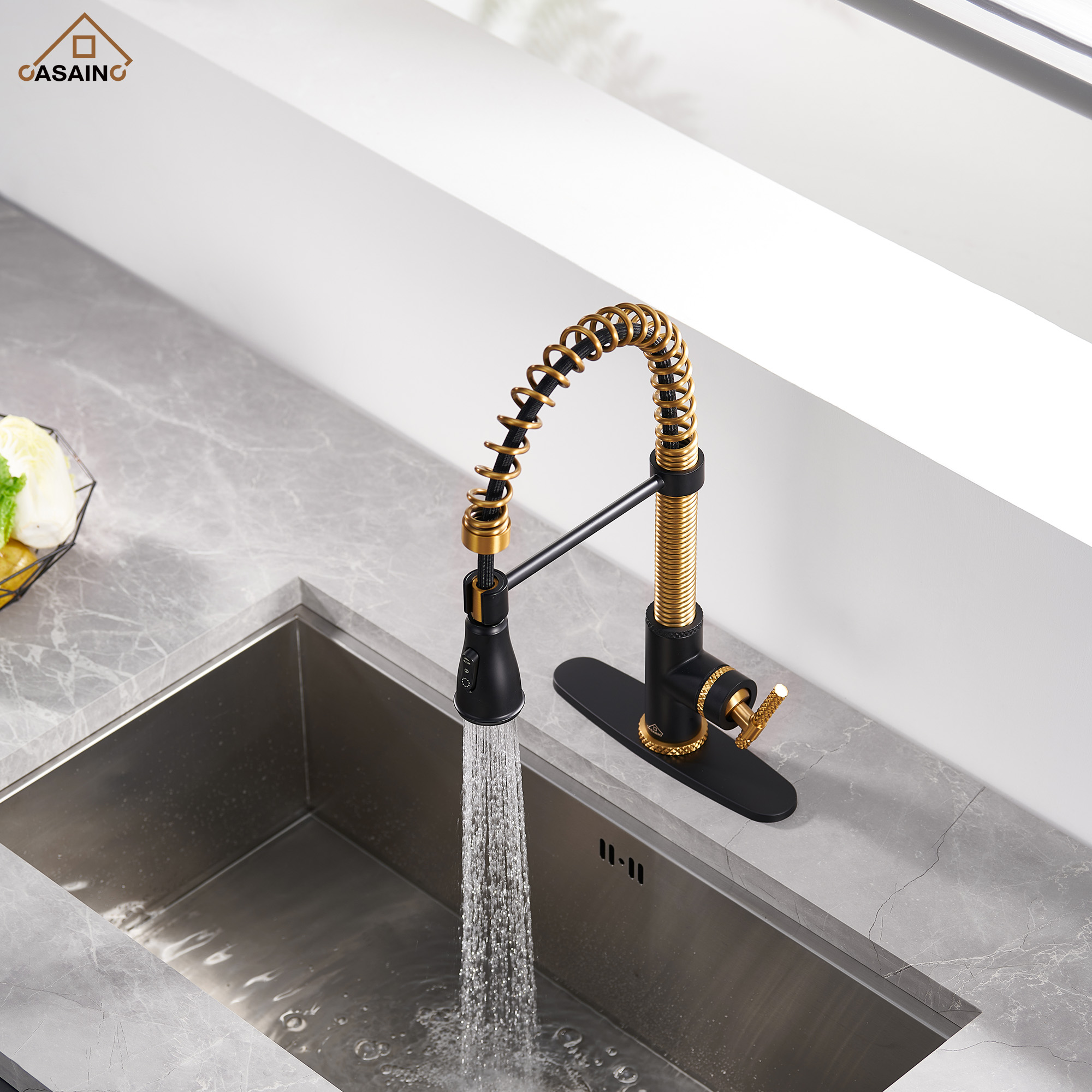 Pull-Down Sprayer Single Handle Kitchen Faucet 360° Swivel, Three Functions for Effortless Cooking and Cleaning