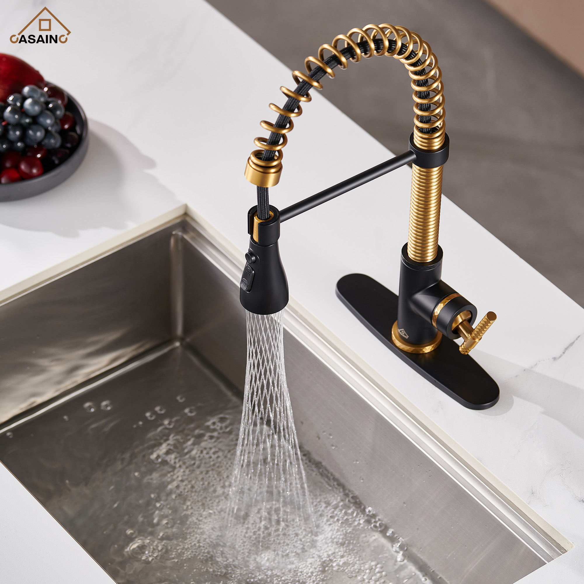  Pull-Down Sprayer Kitchen Faucet with 360° Swivel, Three Functions for Effortless Cooking and Cleaning