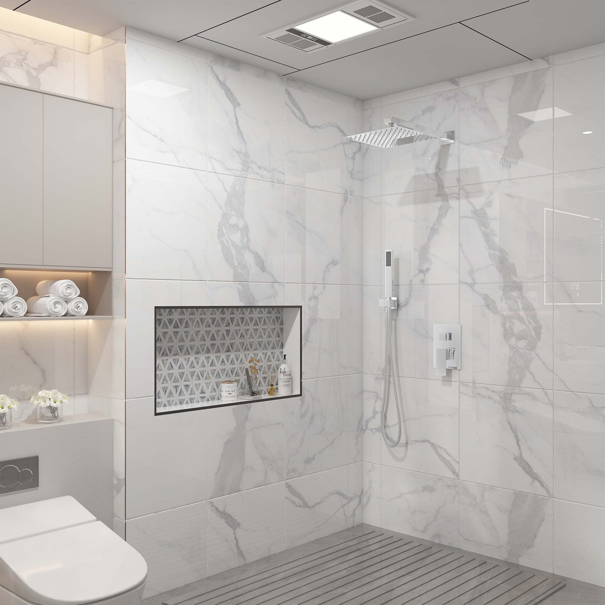 10" Square Brass Shower System with Handheld Shower and Pressure Balance Valve