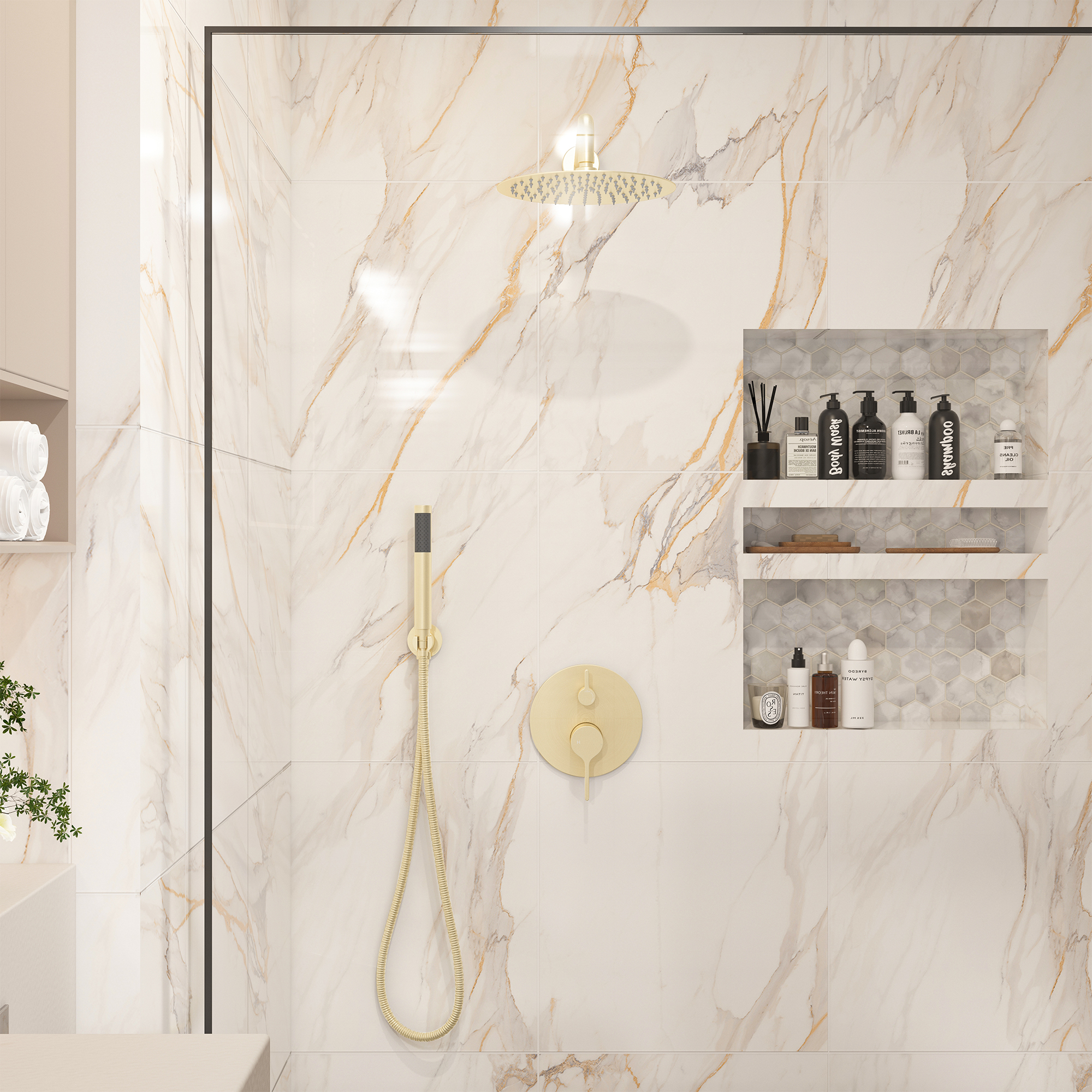 10" Round Shower System with Handheld Brass Showerhead