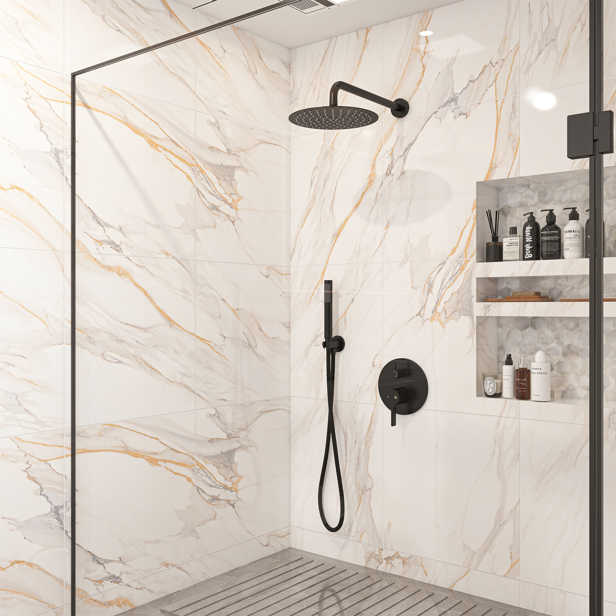 10" Round Shower System with Handheld Brass Showerhead