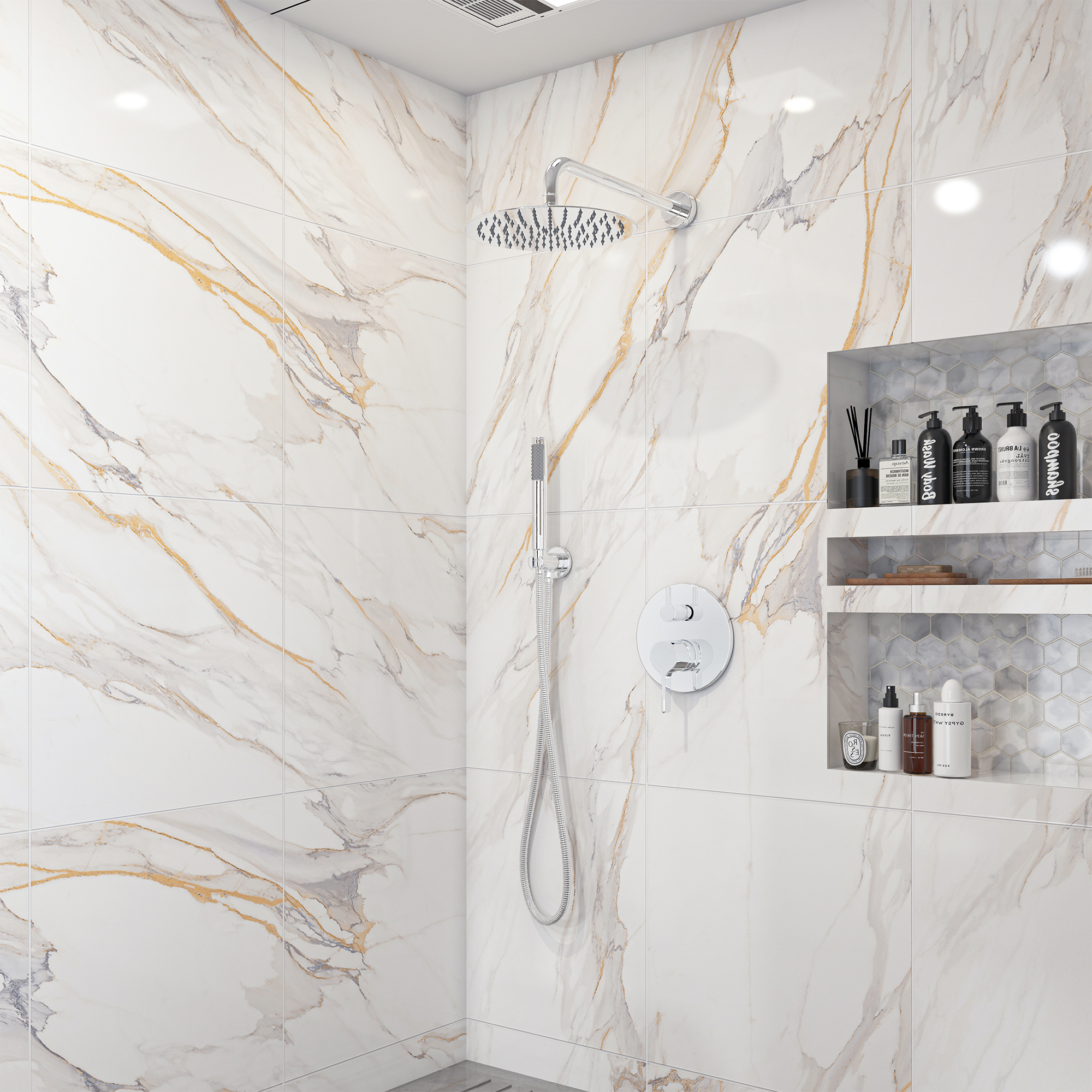 10" Round Shower System with Handheld Brass Showerhead