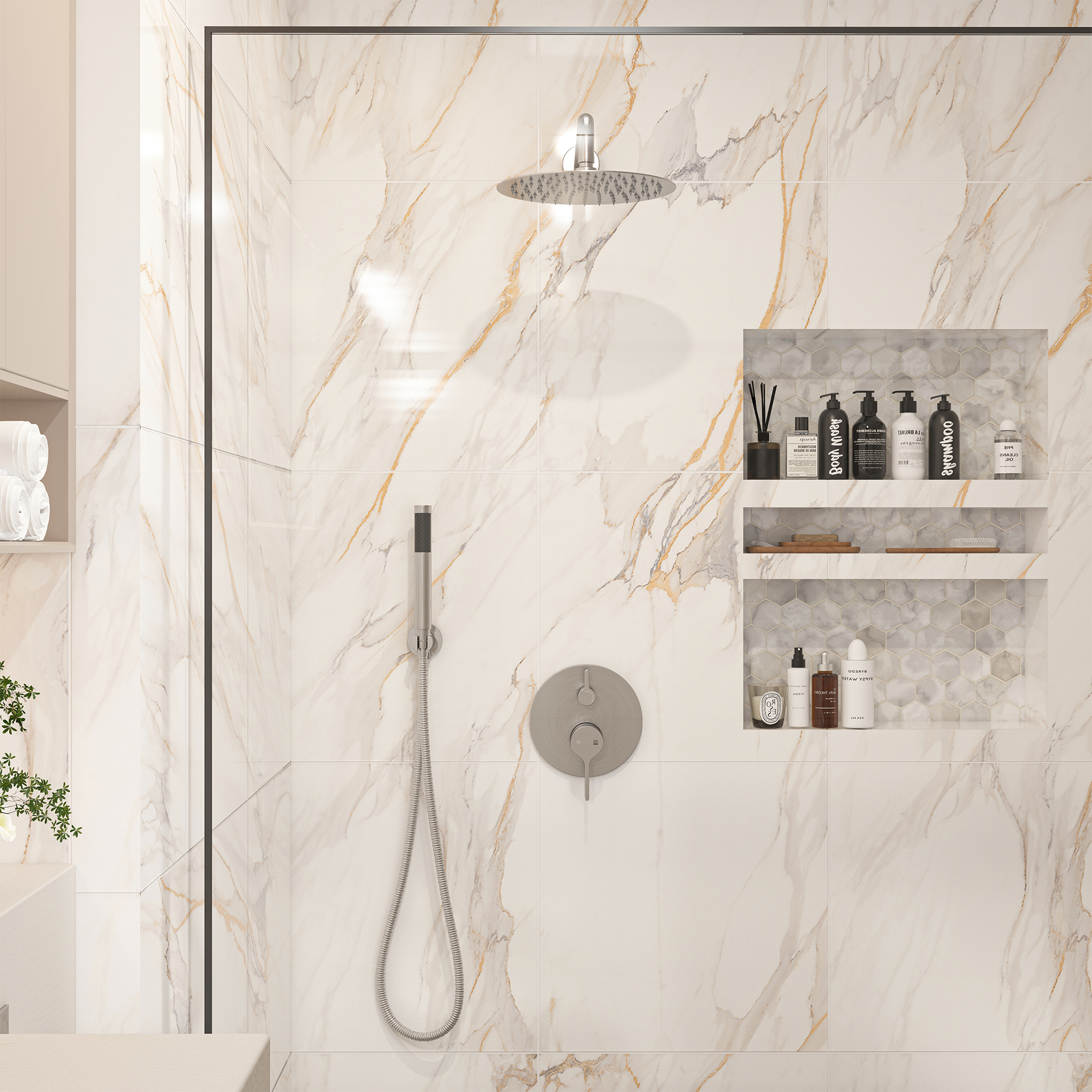 10" Round Shower System with Handheld Brass Showerhead