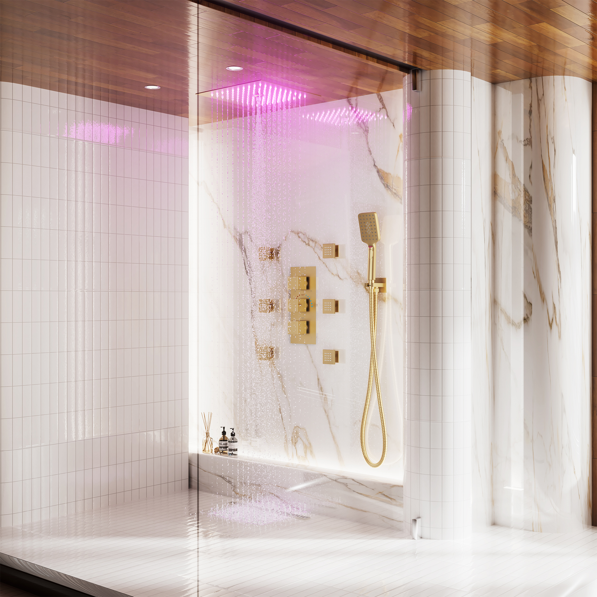 Thermostatic 4-Function LED Luxury Shower System with 12" Rainfall Showerhead