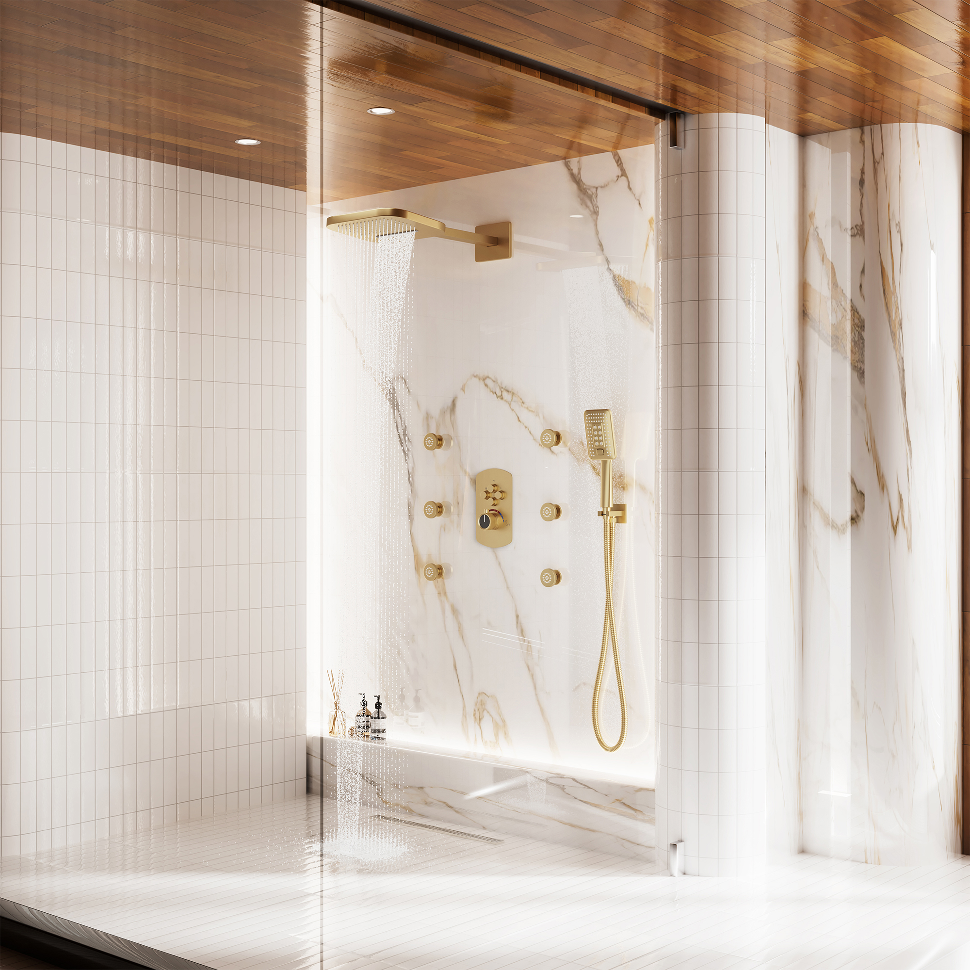 Luxurious Balancing Valve Shower System with 360° Body Jets and Water Bar Spray