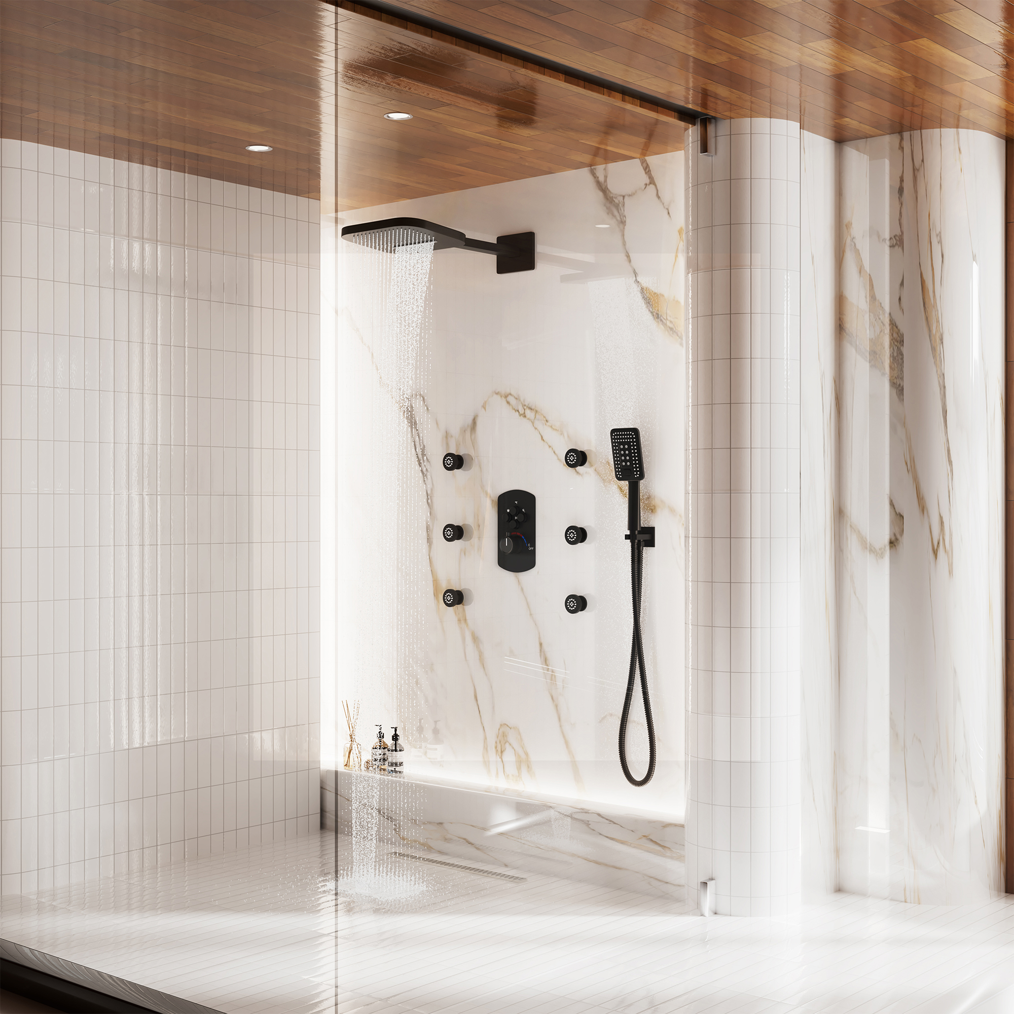 Luxurious Balancing Valve Shower System with 360° Body Jets and Water Bar Spray