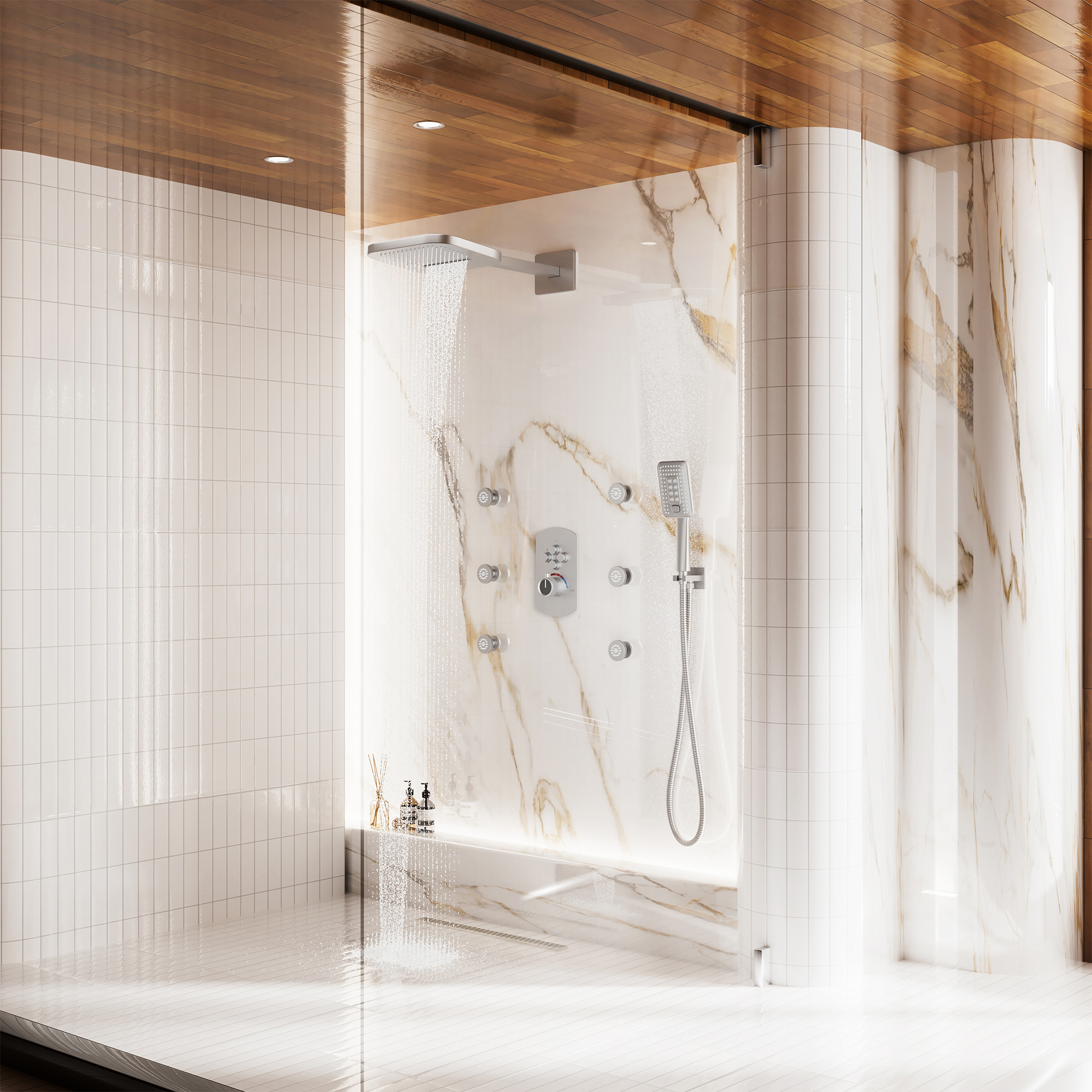 Luxurious Balancing Valve Shower System with 360° Body Jets and Water Bar Spray