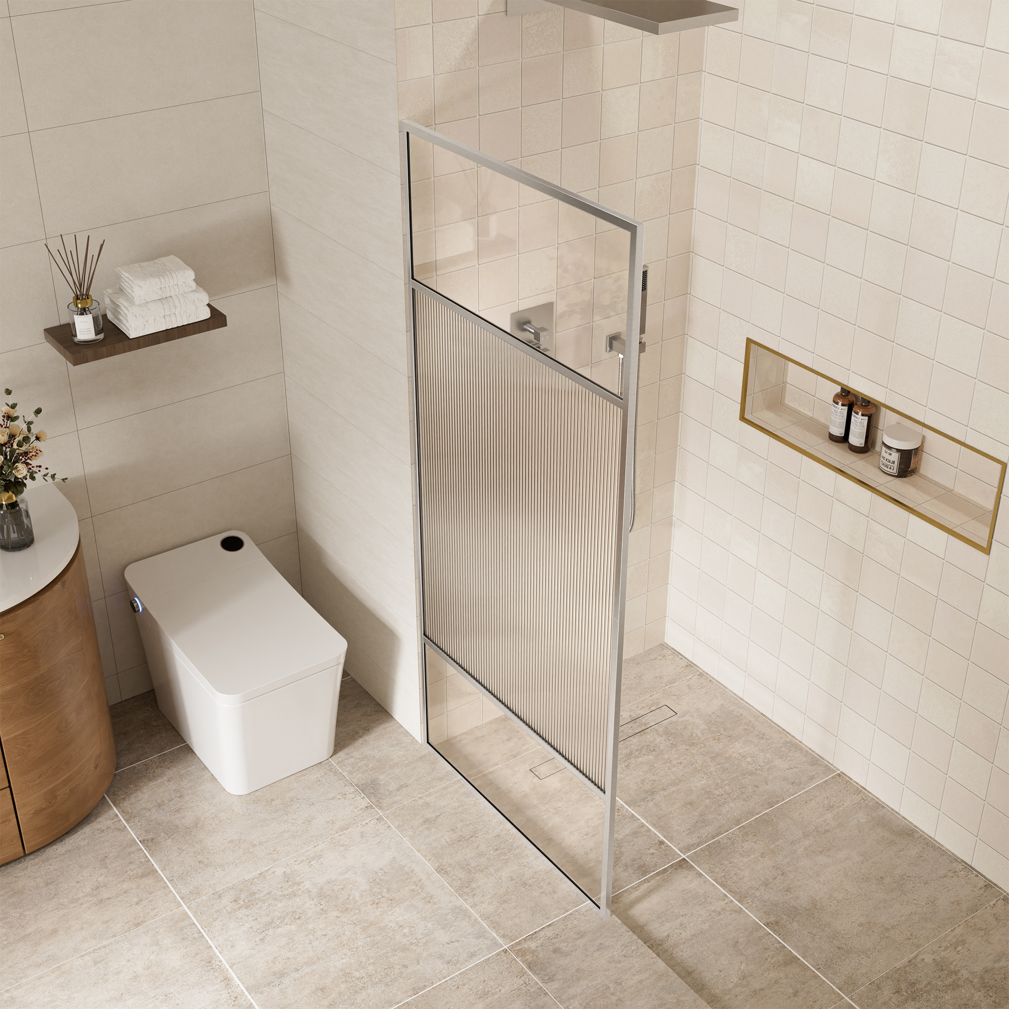 34"x74" Glass Shower Spliced Screen Panel with 304 Stainless Steel Hardware