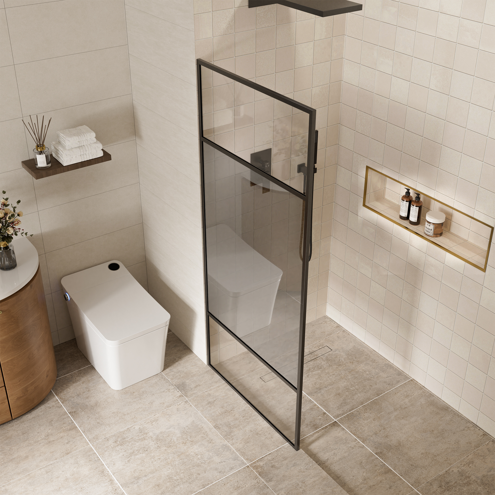 34"x74" Glass Shower Spliced Screen Panel with 304 Stainless Steel Hardware