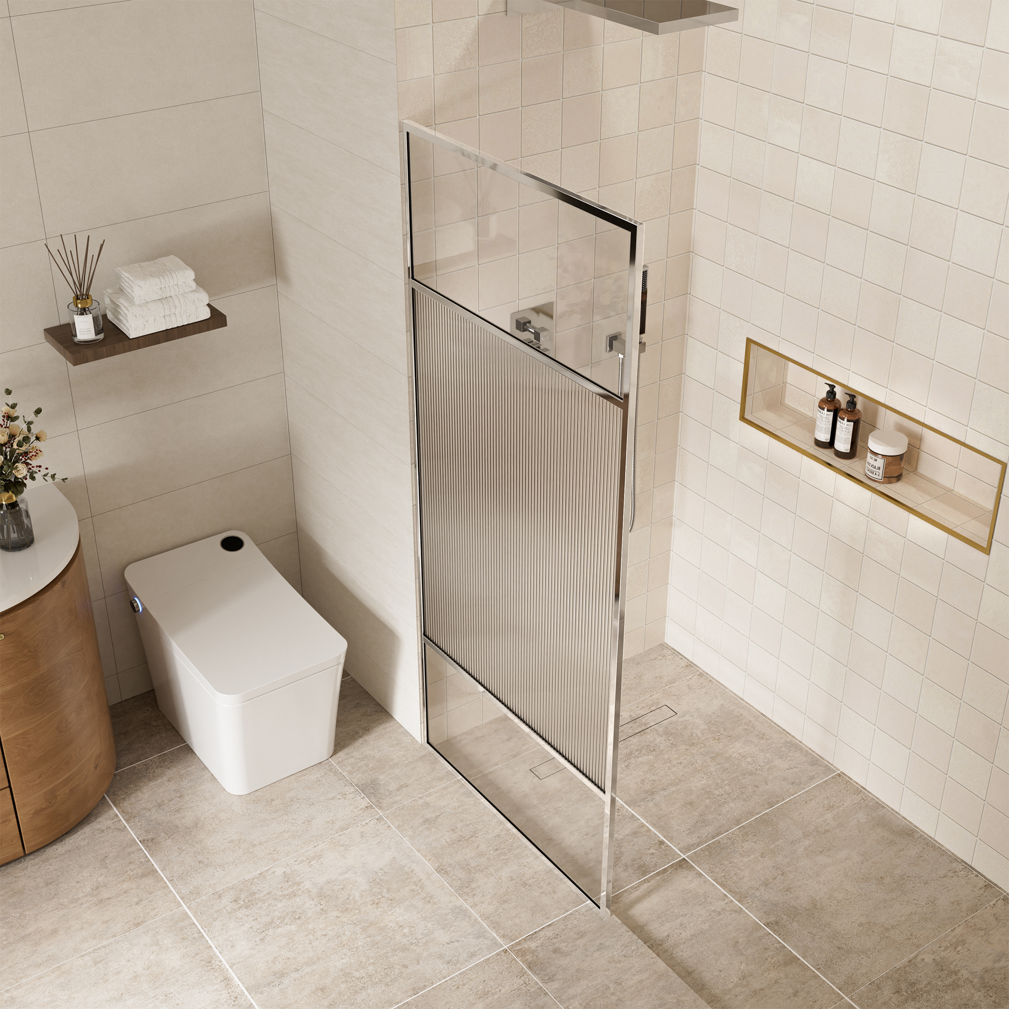 34"x74" Glass Shower Spliced Screen Panel with 304 Stainless Steel Hardware