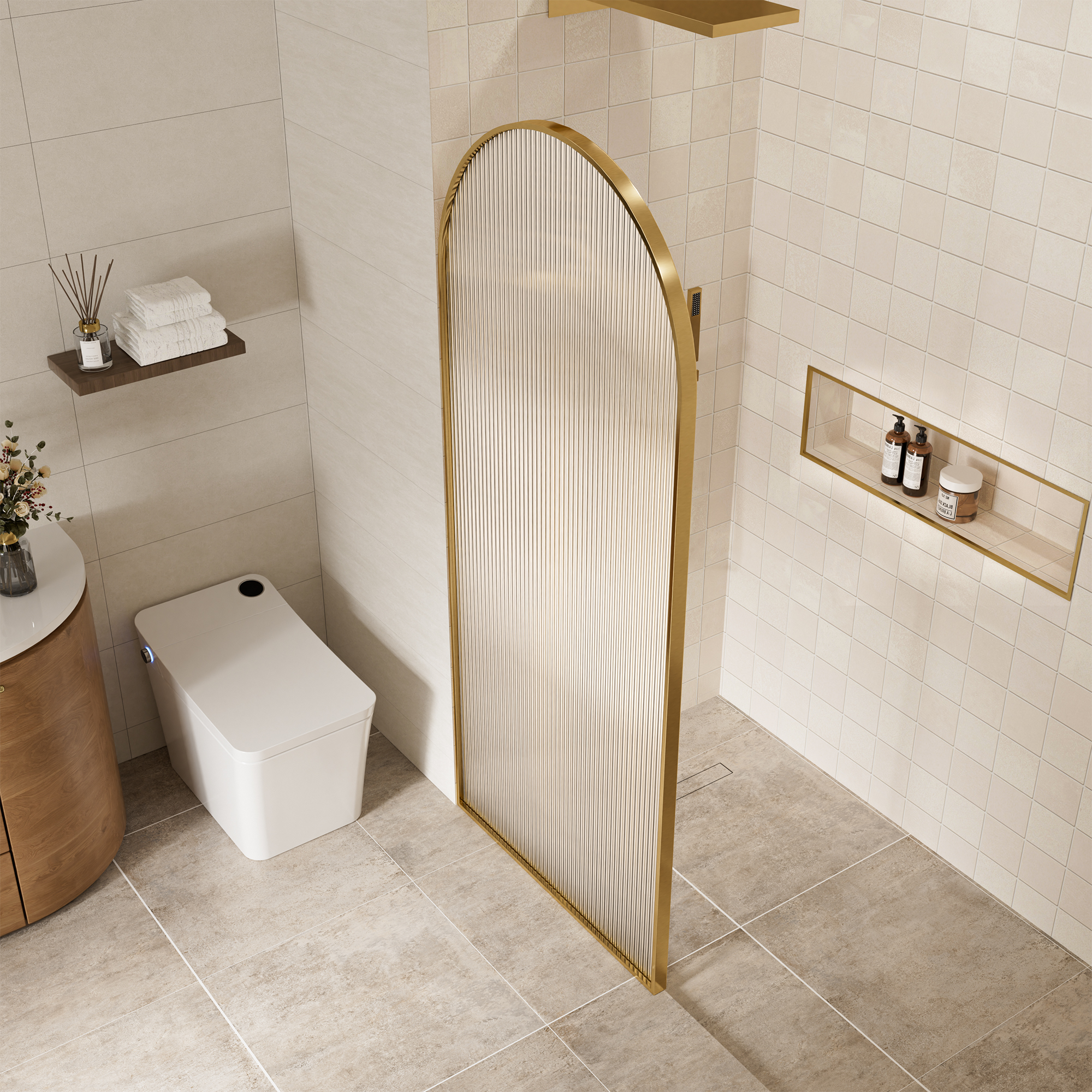 34"x78" Curved Frosted Glass Shower Screen with 10mm SGCC-Certified Tempered Glass