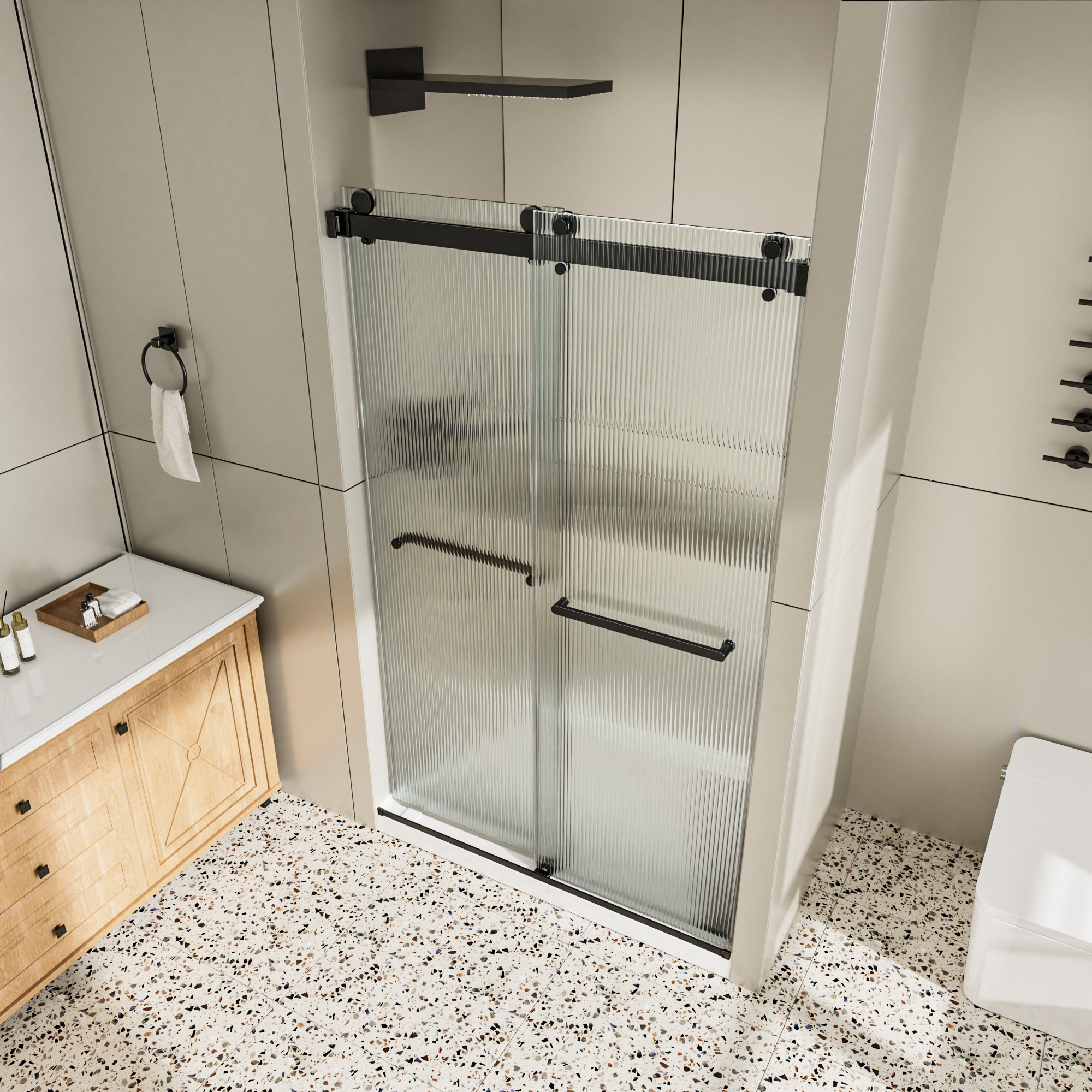 48"x76" Frameless Double Sliding Shower Door with 3/8" Fluted Glass