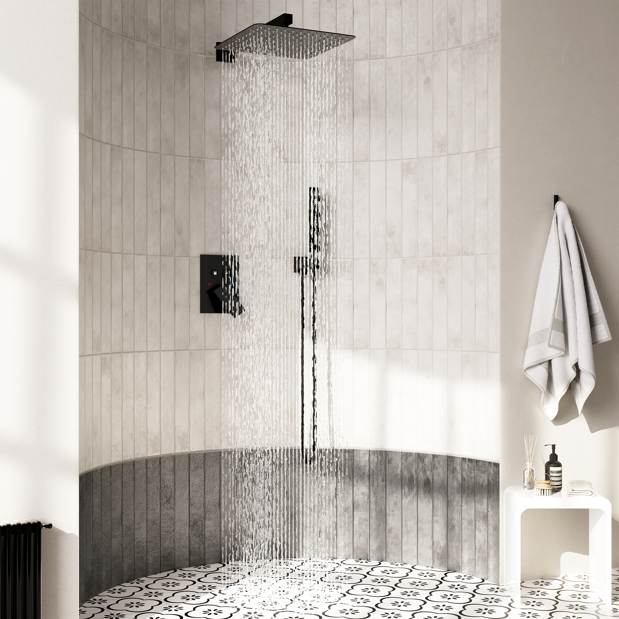 12-Inch Rainfall Shower System with Push Button Pressure Balanced Valve