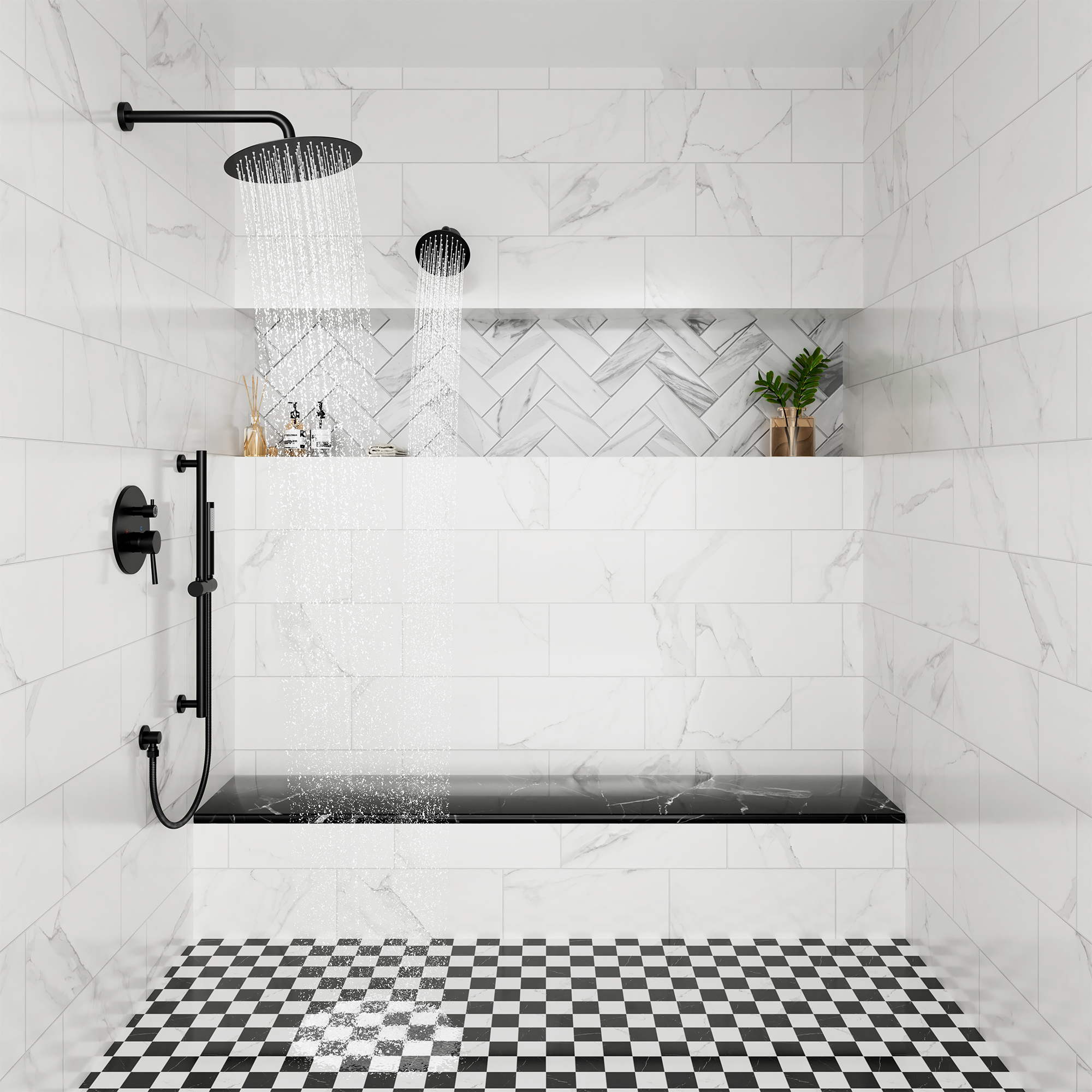 10-inch 3-Function Dual Shower Head System with 6 Position Settings & Slide Bar