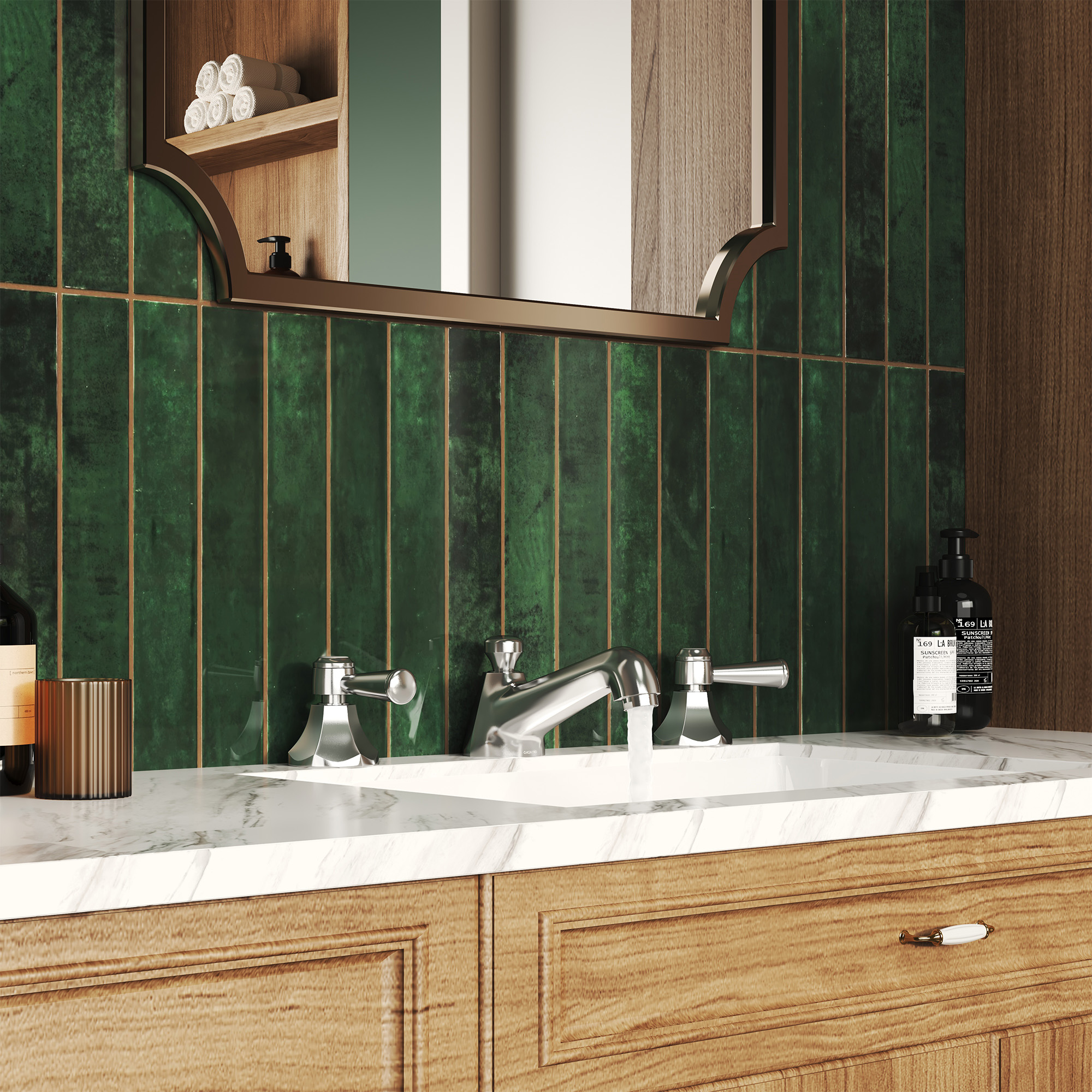 Polished Nickel 3-Hole Widespread Bathroom Faucet - HEXAGON