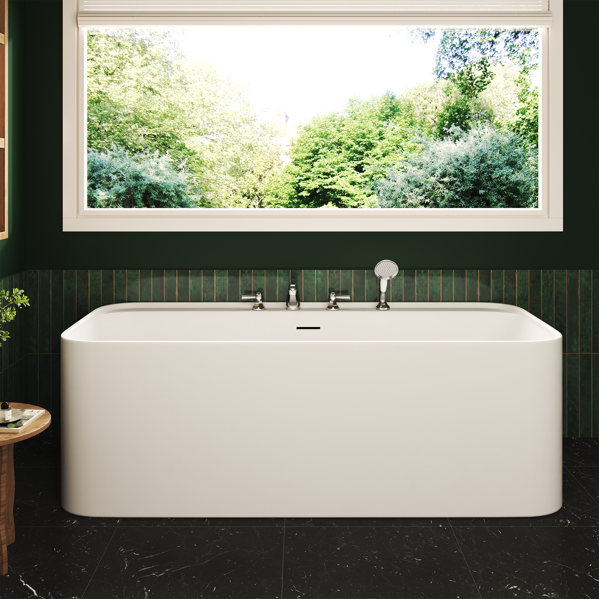 Polished Nickel Bathtub Faucet with Hand Shower Set - HEXAGON